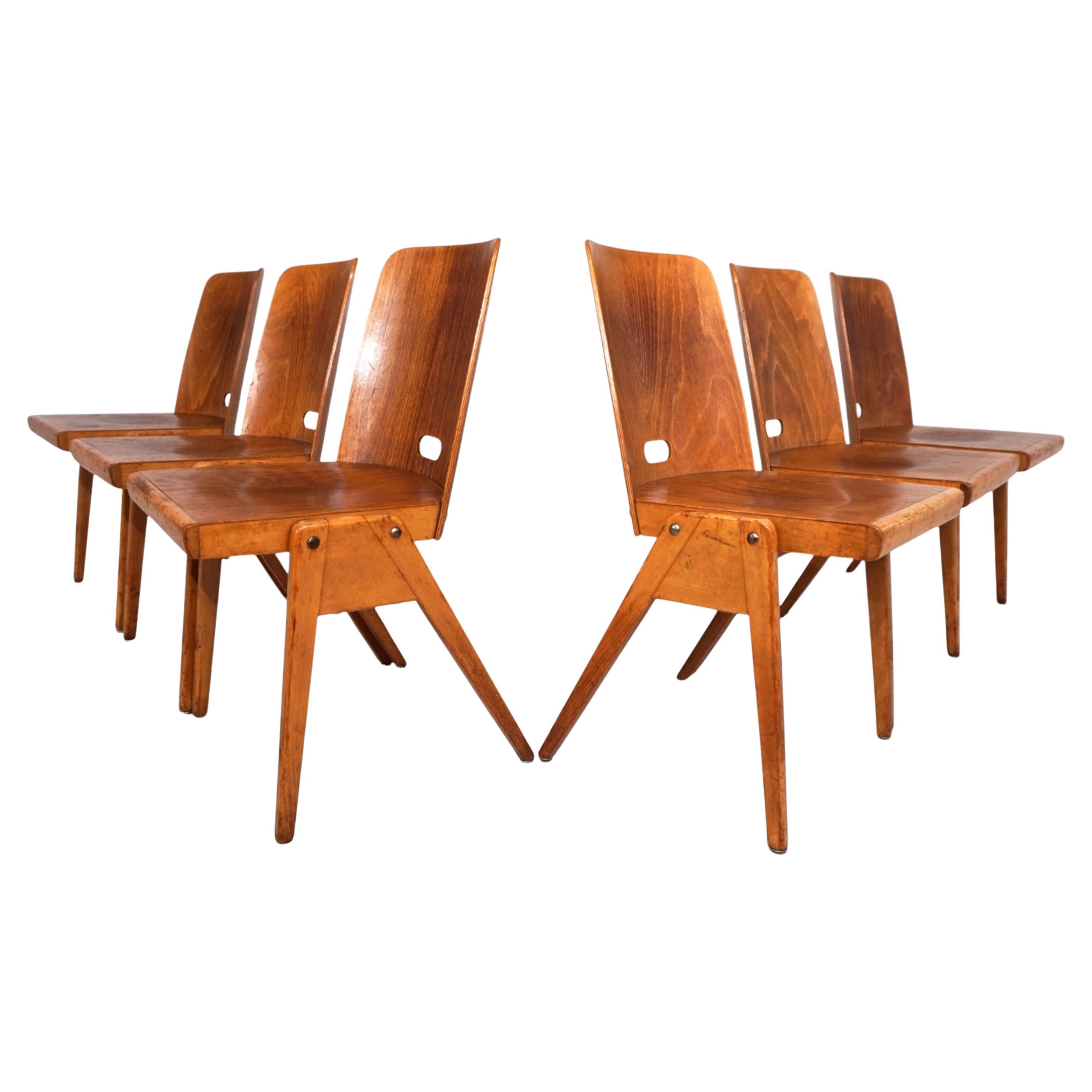 Ensemble de 6 chaises de salle à manger empilables dans le style Bauhaus, 1960