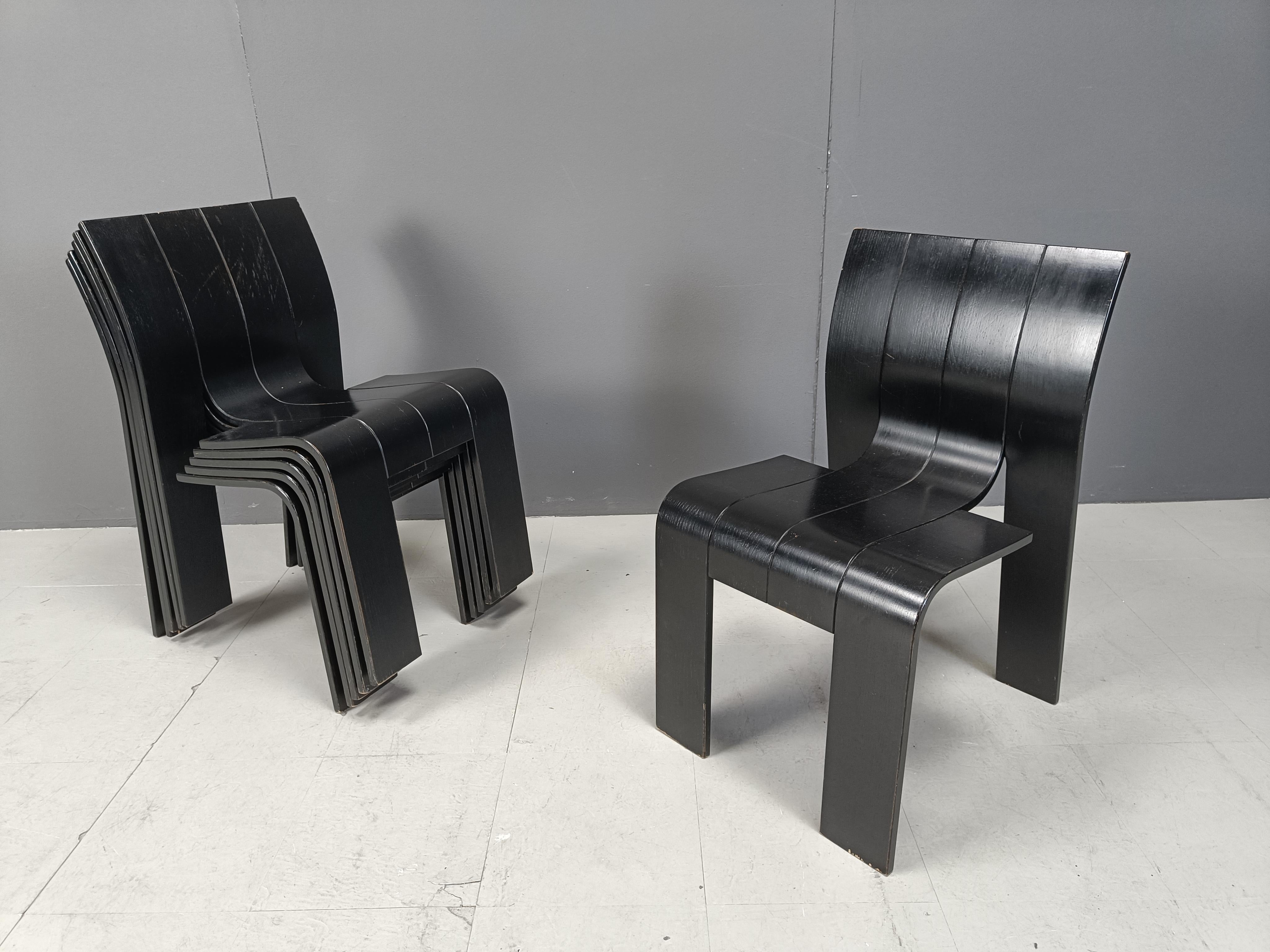 Set of 6 stackable Gijs Bakker Strip chairs, 1980s 3