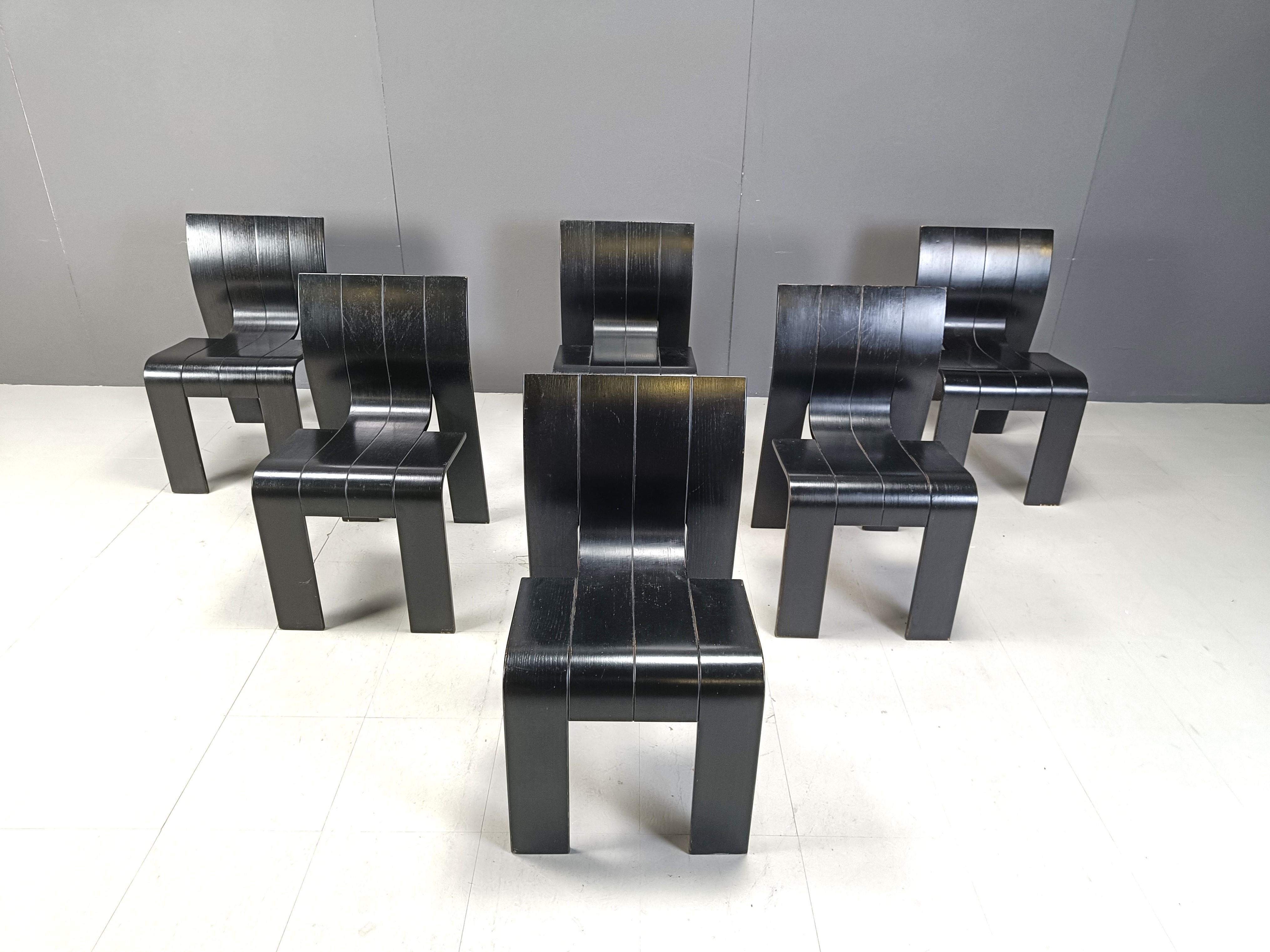 Mid-Century Modern Set of 6 stackable Gijs Bakker Strip chairs, 1980s
