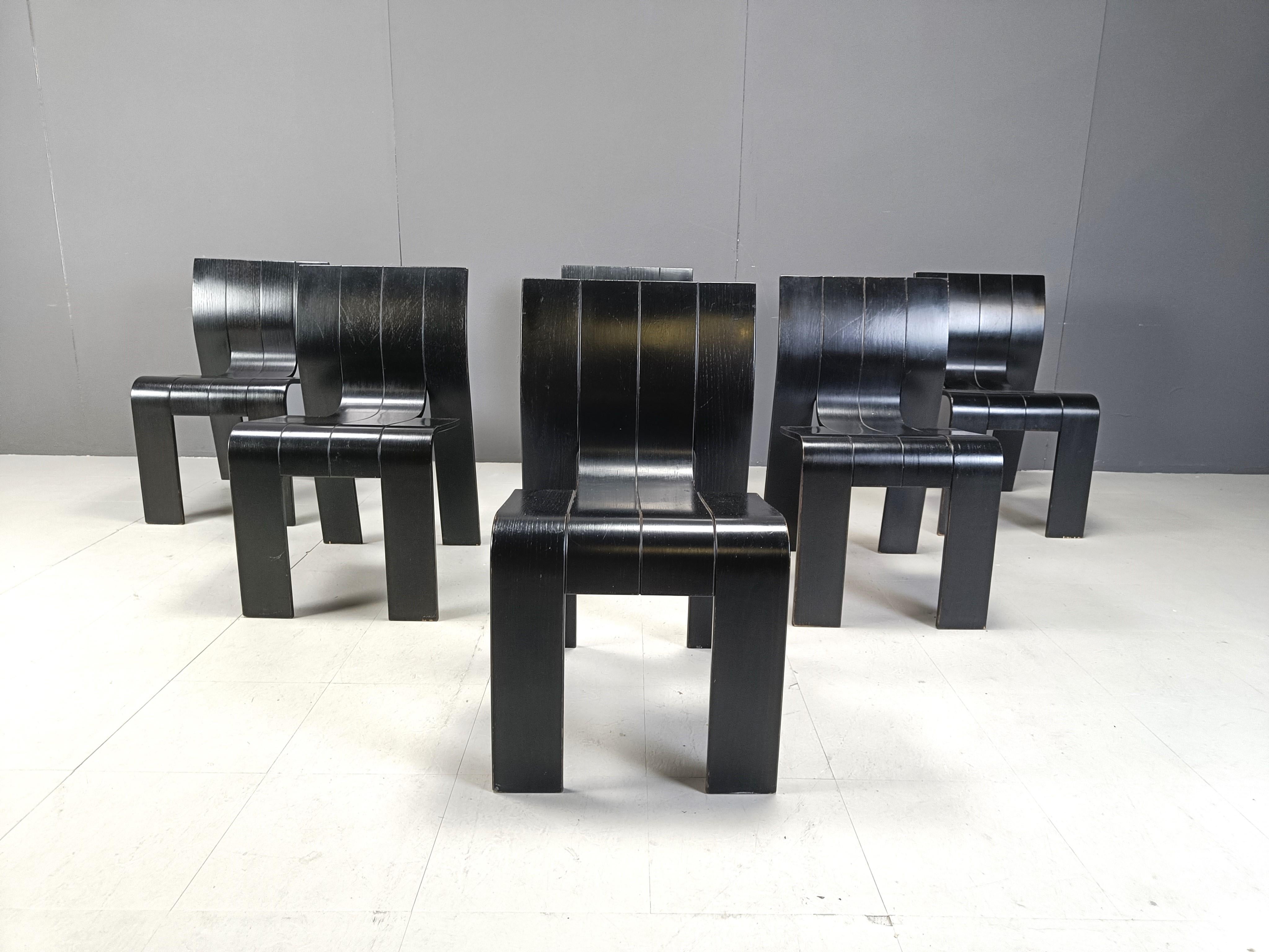 Dutch Set of 6 stackable Gijs Bakker Strip chairs, 1980s