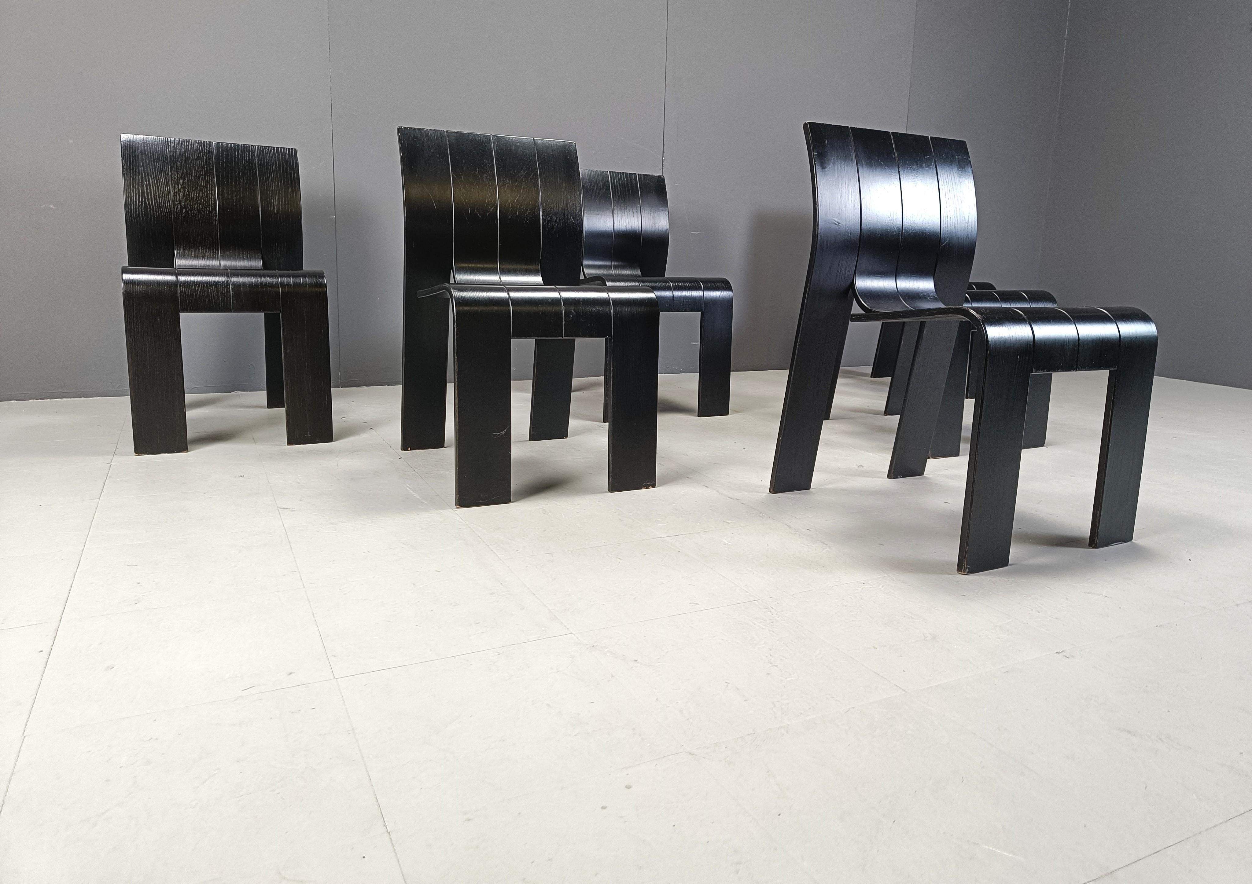 Set of 6 stackable Gijs Bakker Strip chairs, 1980s In Good Condition In Leuven, Vlaams Gewest