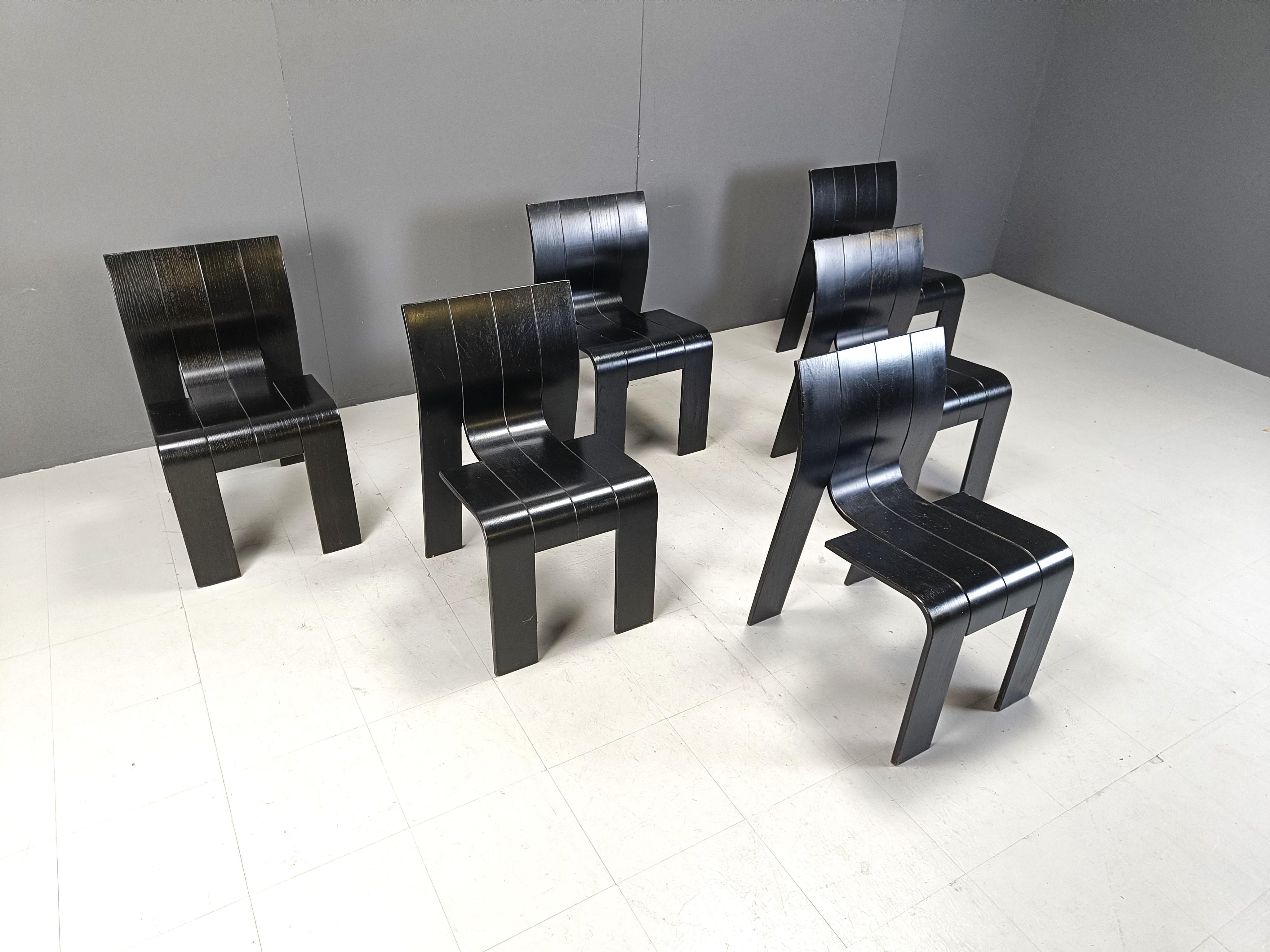 Late 20th Century Set of 6 stackable Gijs Bakker Strip chairs, 1980s