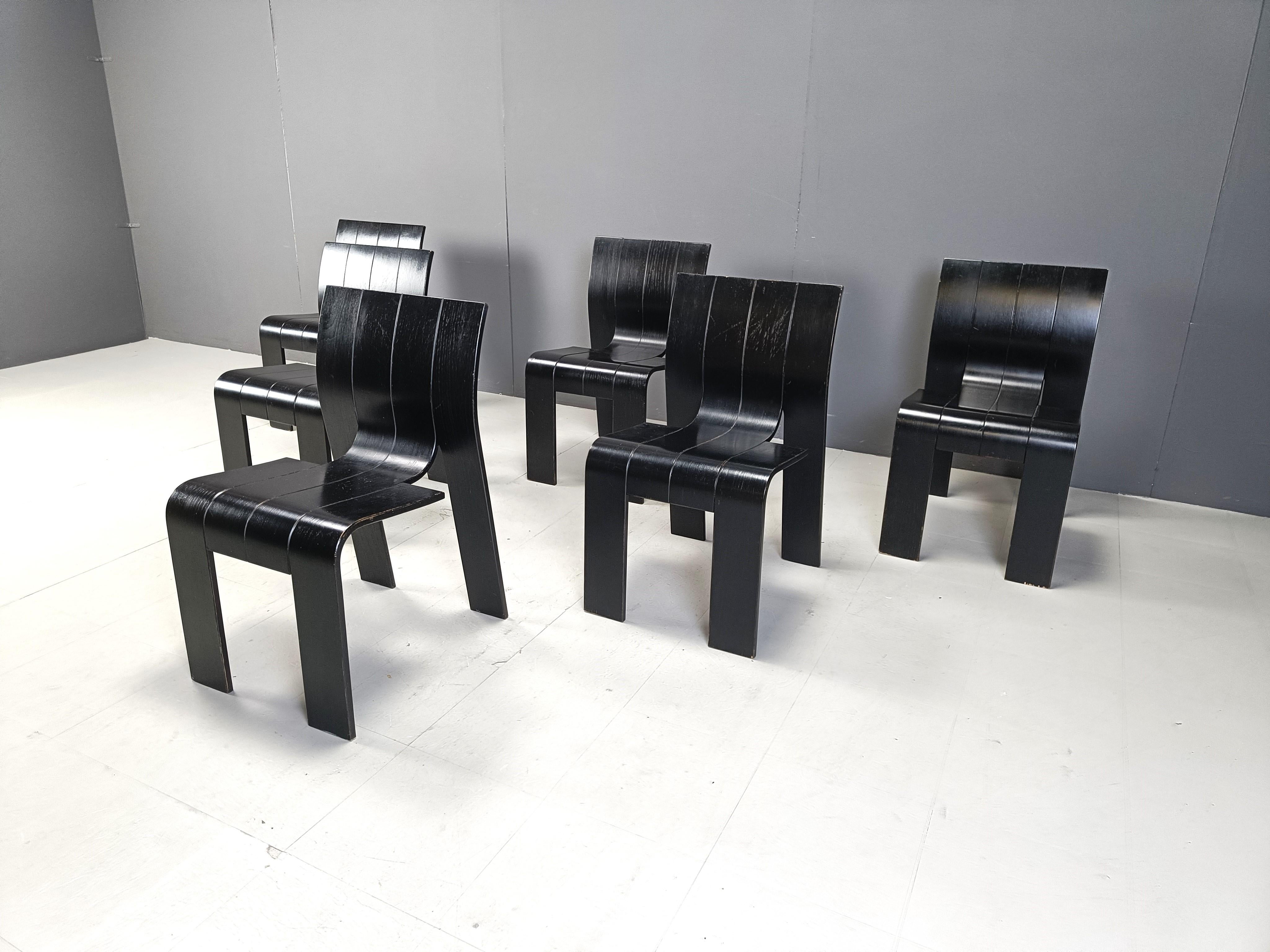 Bentwood Set of 6 stackable Gijs Bakker Strip chairs, 1980s
