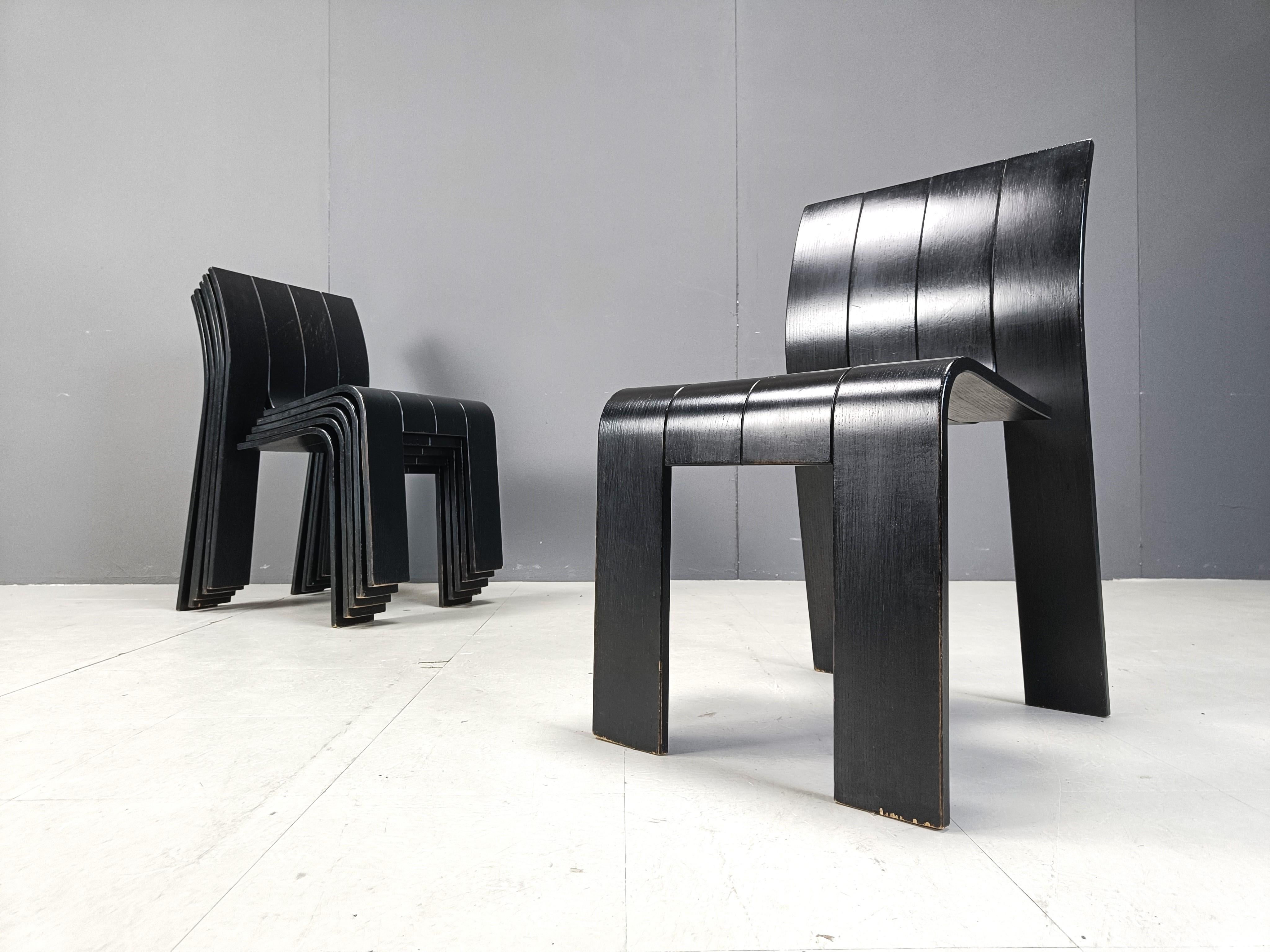 Set of 6 stackable Gijs Bakker Strip chairs, 1980s 1