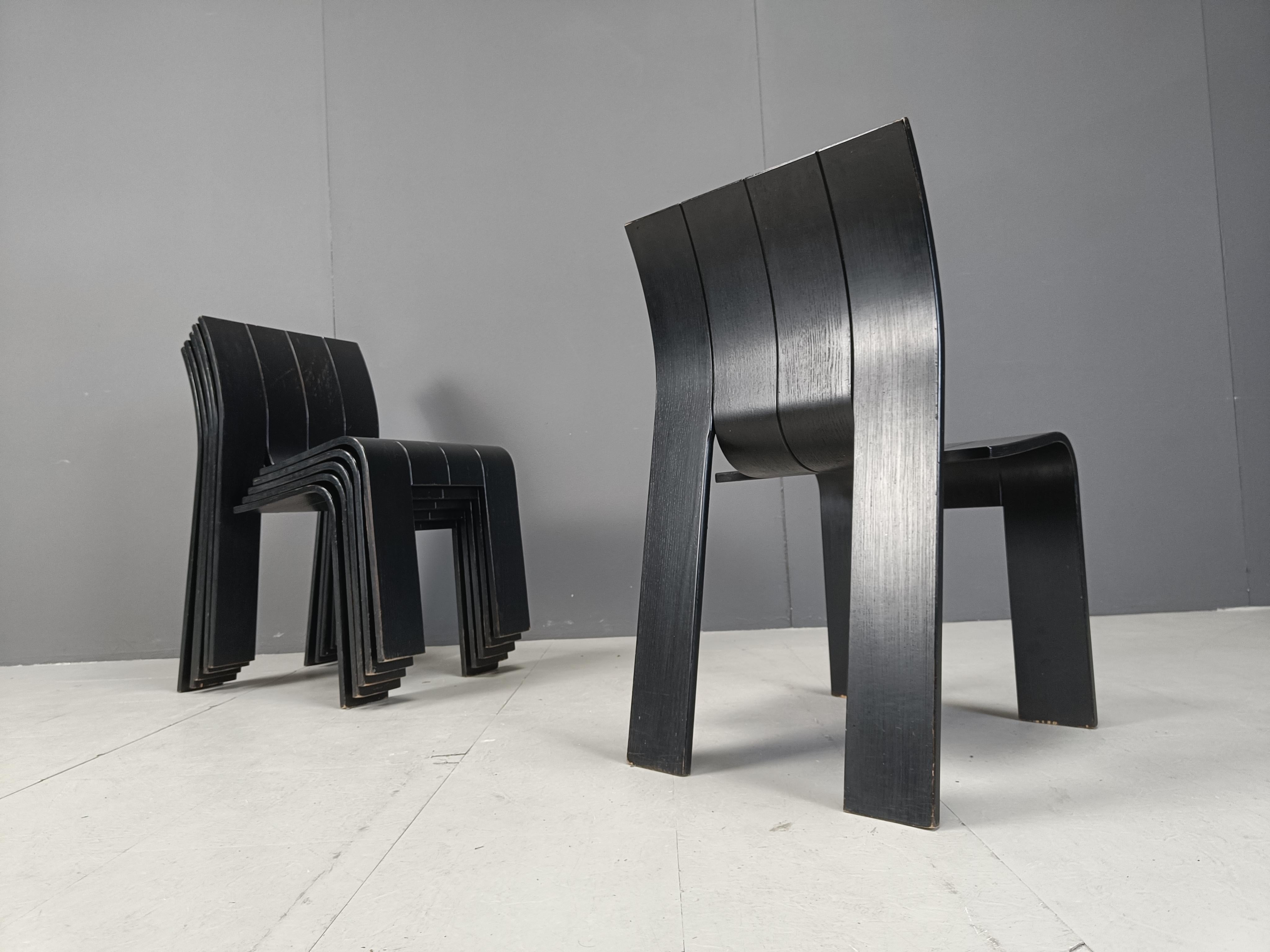 Set of 6 stackable Gijs Bakker Strip chairs, 1980s 2
