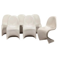 Juego de 6 sillas apilables Panton de ABS moldeado lacado en blanco