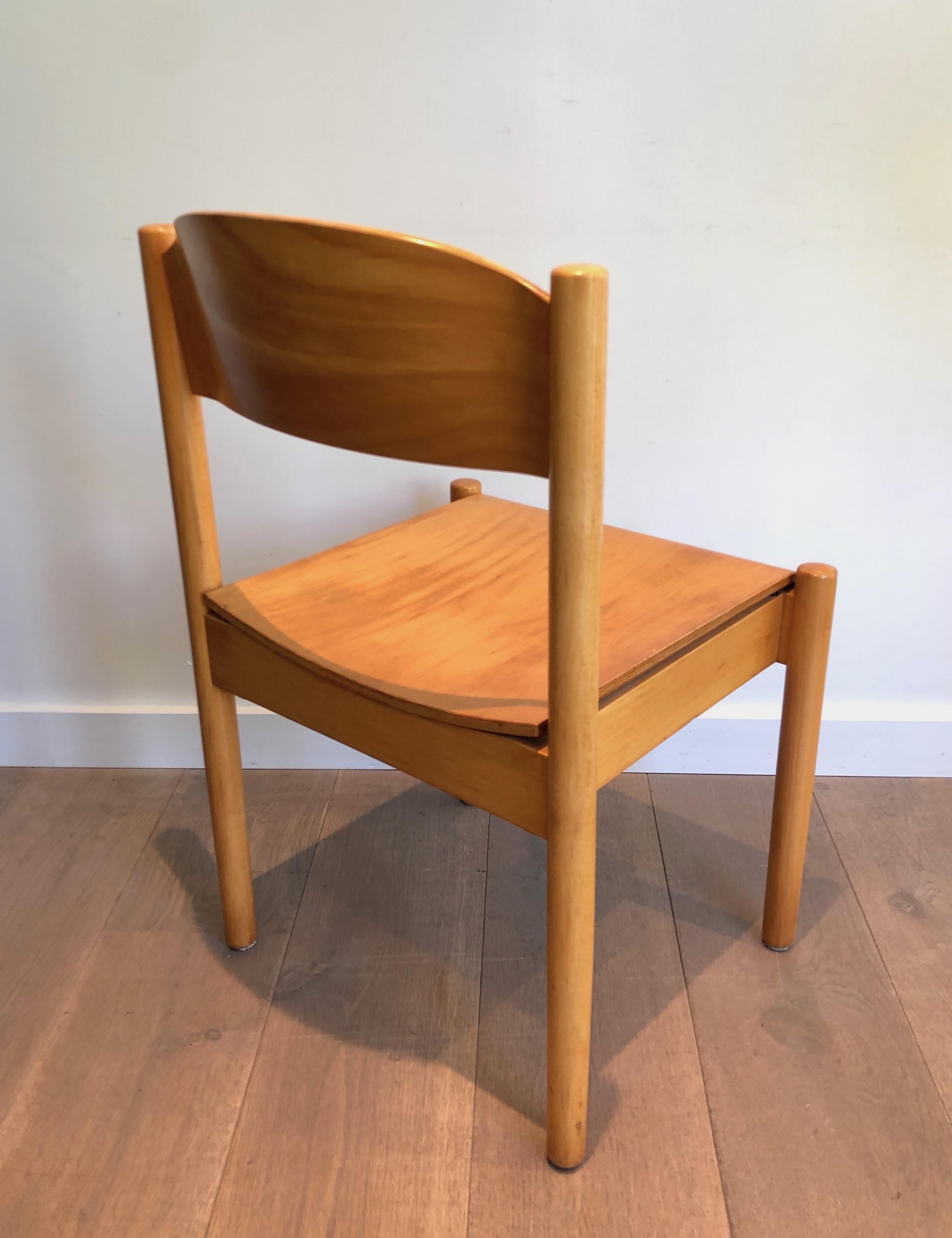 Set of 6 Stackable Pine Chairs, German Work by Karl Klipper, Circa 1970 For Sale 3