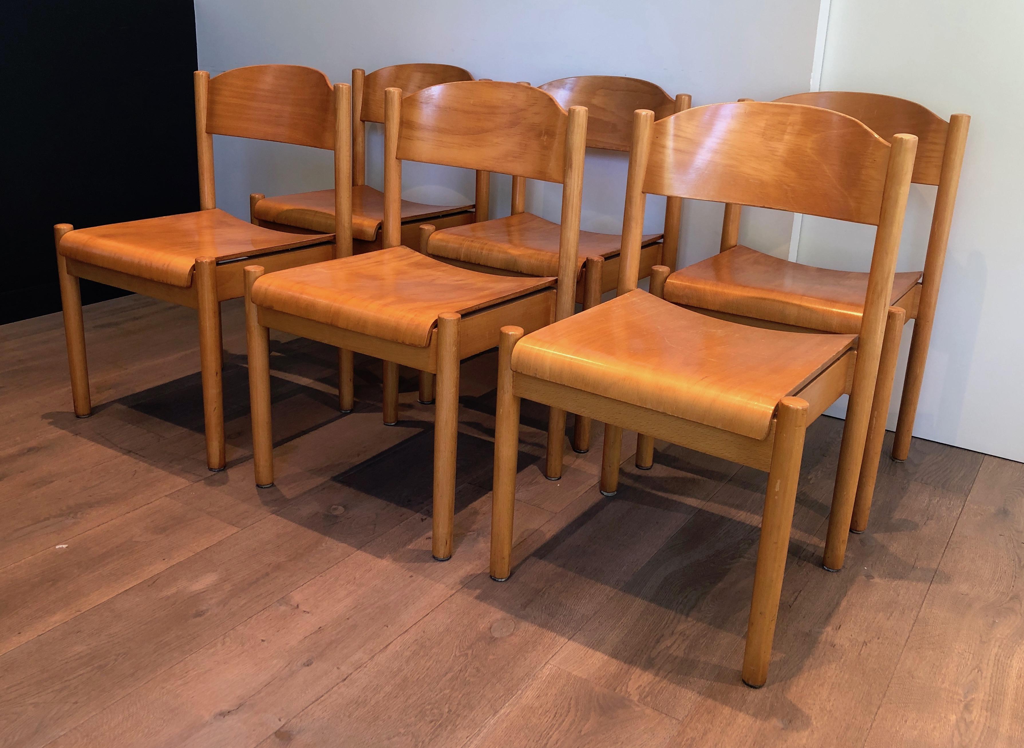 Set of 6 Stackable Pine Chairs, German Work by Karl Klipper, Circa 1970 For Sale 5