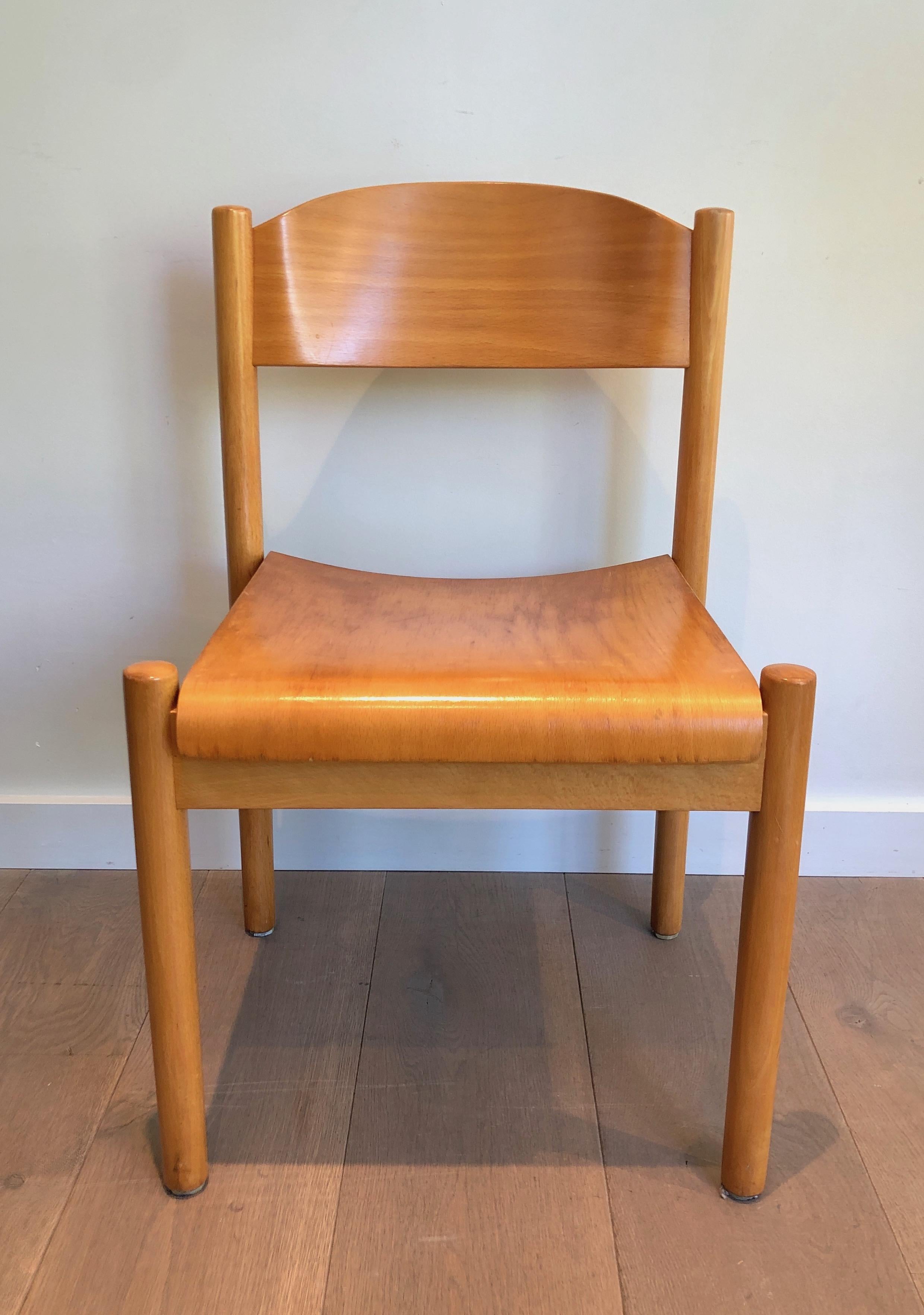 Ensemble de 6 chaises empilables en pin, œuvre allemande de Karl Klipper, datant d'environ 1970 en vente 7