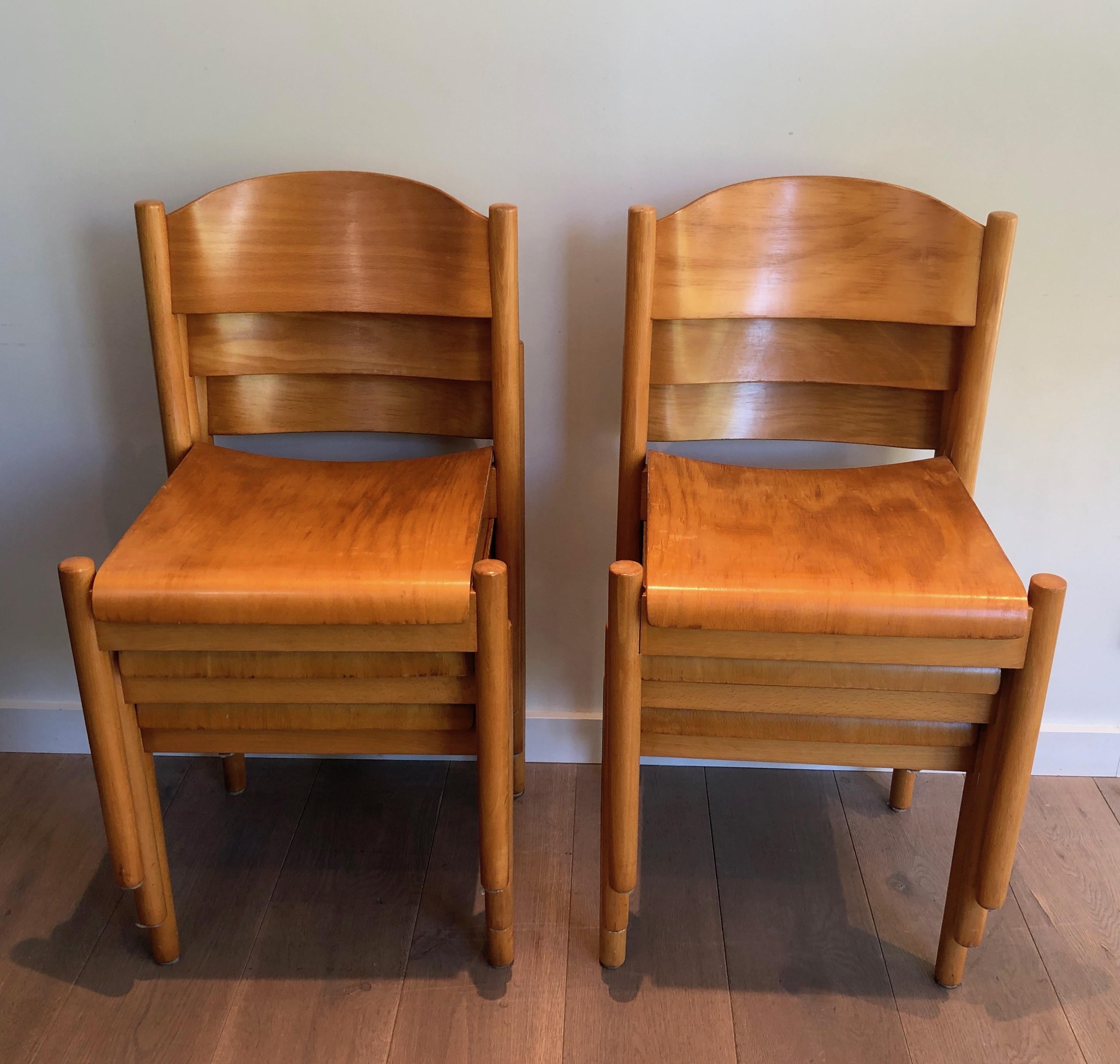 Set of 6 Stackable Pine Chairs, German Work by Karl Klipper, Circa 1970 For Sale 13