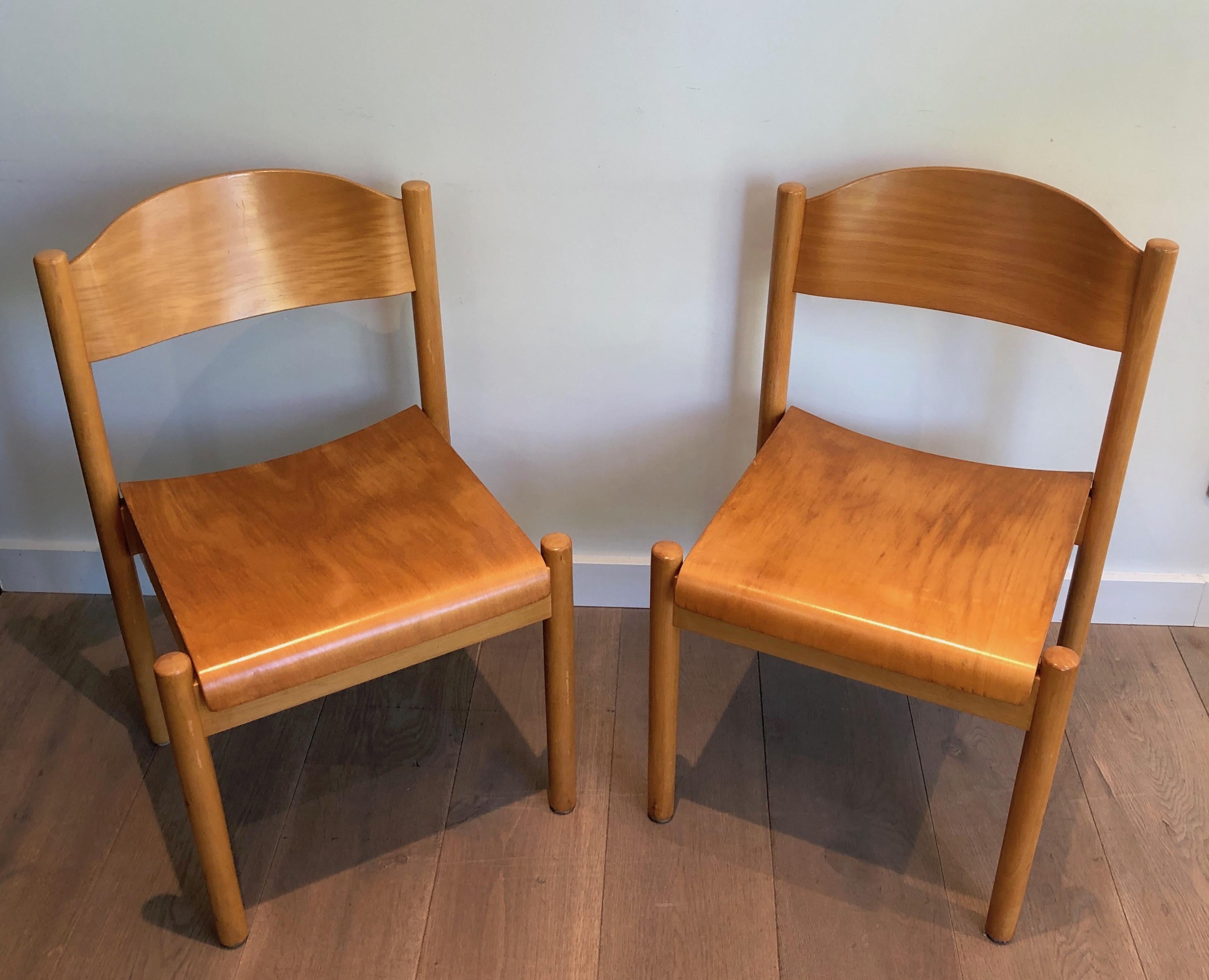 Late 20th Century Set of 6 Stackable Pine Chairs, German Work by Karl Klipper, Circa 1970 For Sale