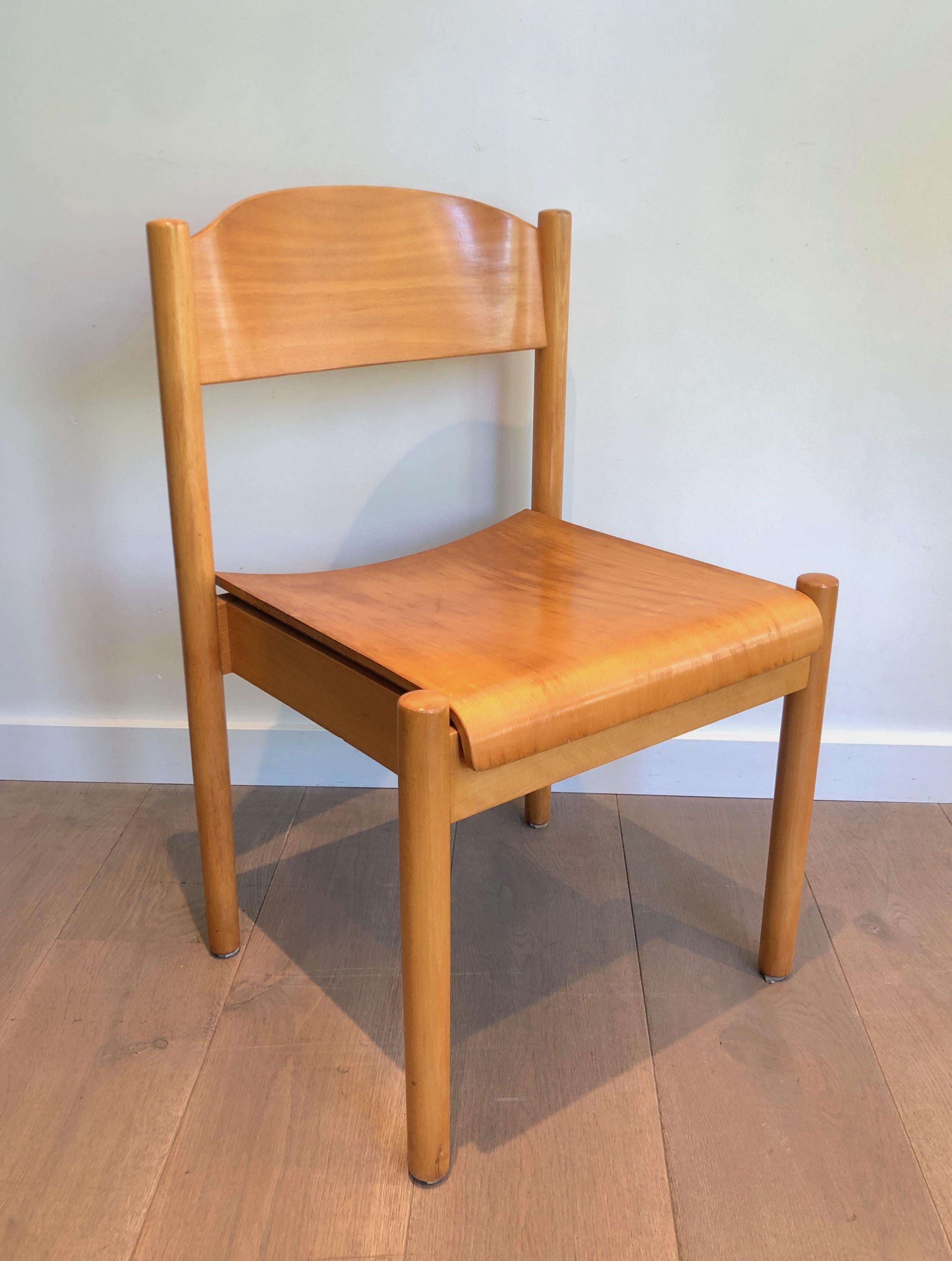 Set of 6 Stackable Pine Chairs, German Work by Karl Klipper, Circa 1970 For Sale 1