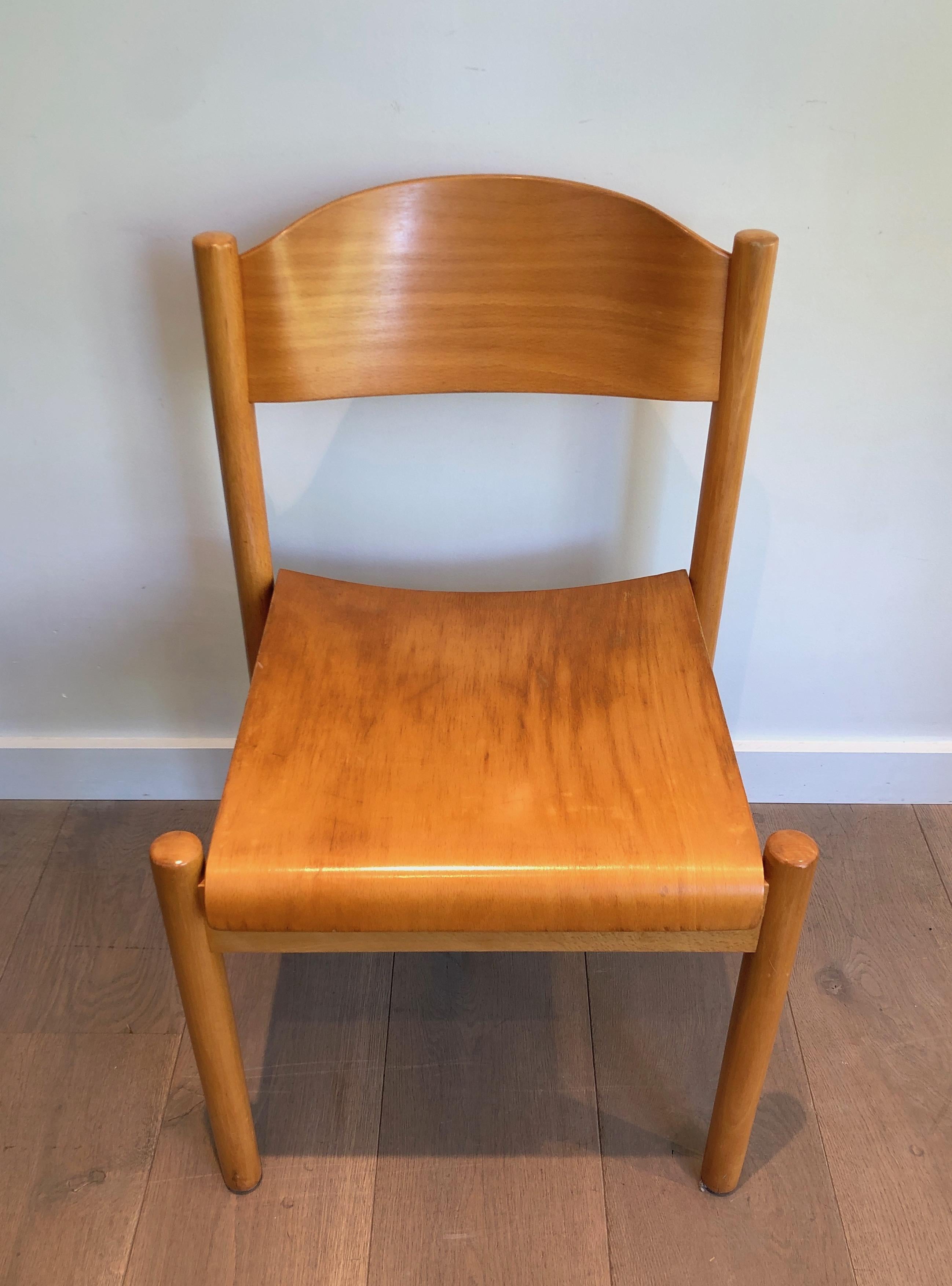 Set of 6 Stackable Pine Chairs, German Work by Karl Klipper, Circa 1970 For Sale 2