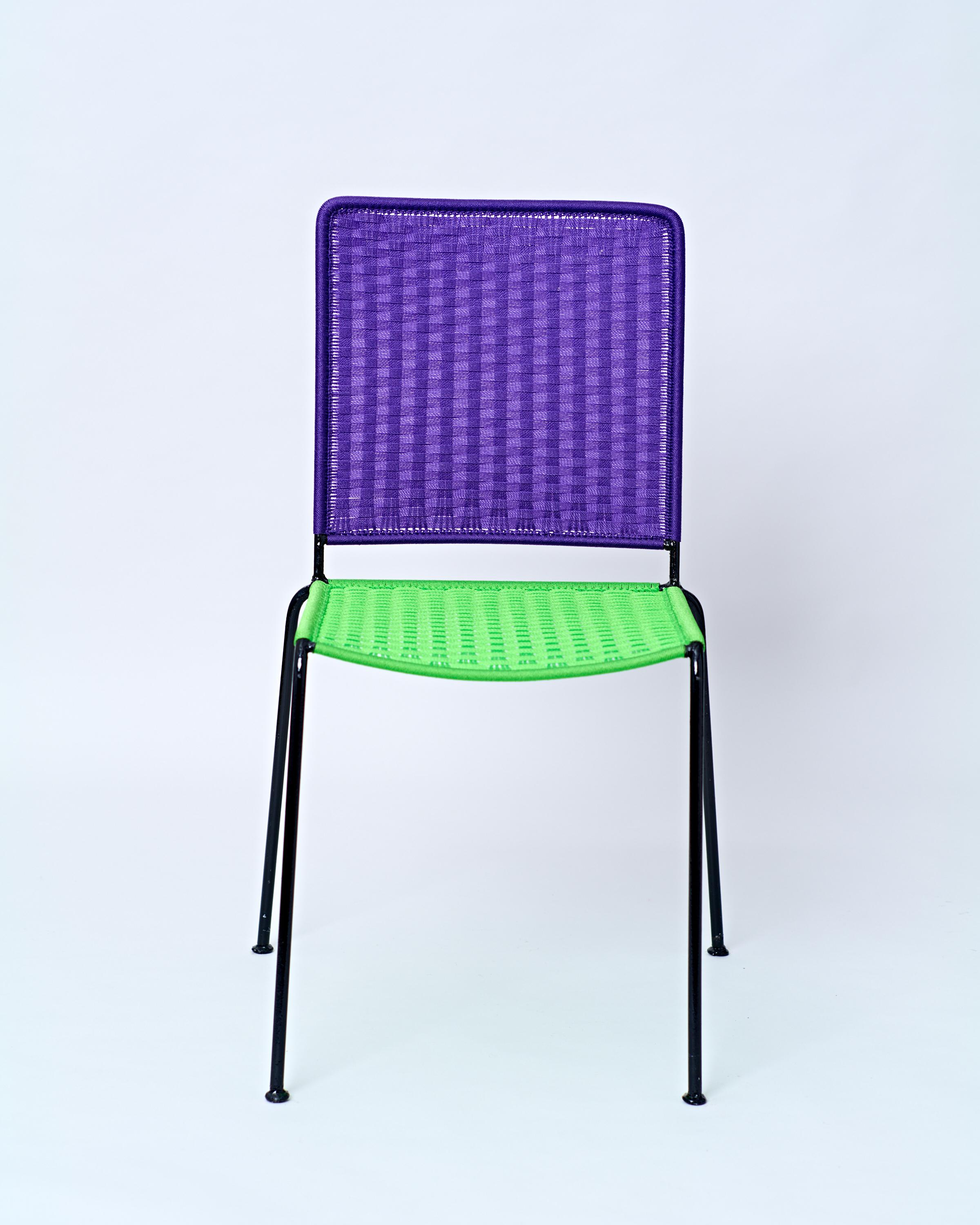Contemporary Set of 6 Stackable Woven Chairs For Sale
