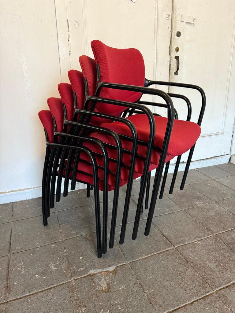 Aluminum Set of 6 stacking chairs designed by Mark Goetz for Herman Miller For Sale