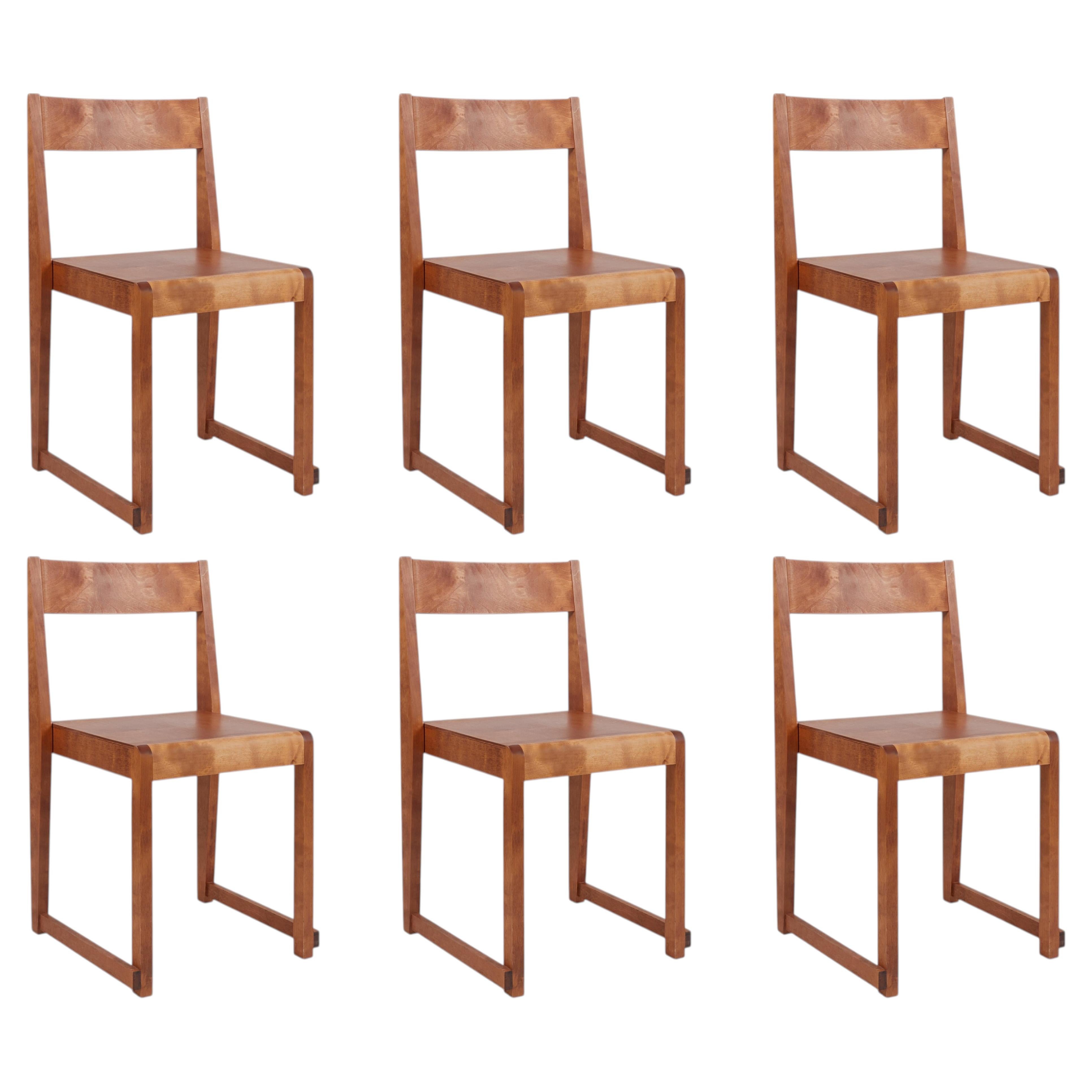 Set of 6 Stacking Dining Chairs 'Chair 01' by FRAMA, Warm Brown Birch