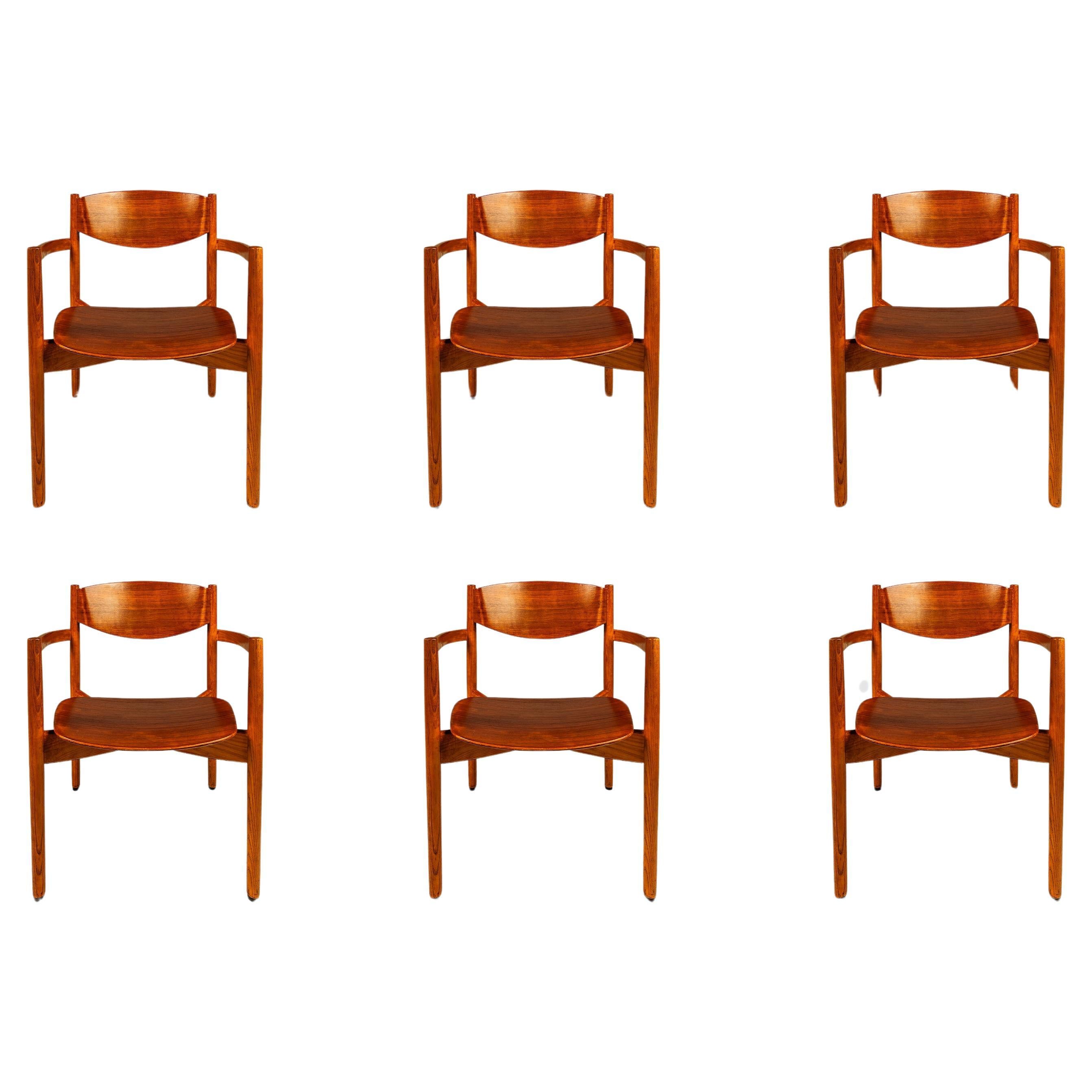 Set of 6 Stacking in Oak & Walnut Chairs by Jens Risom, USA, c. 1960s