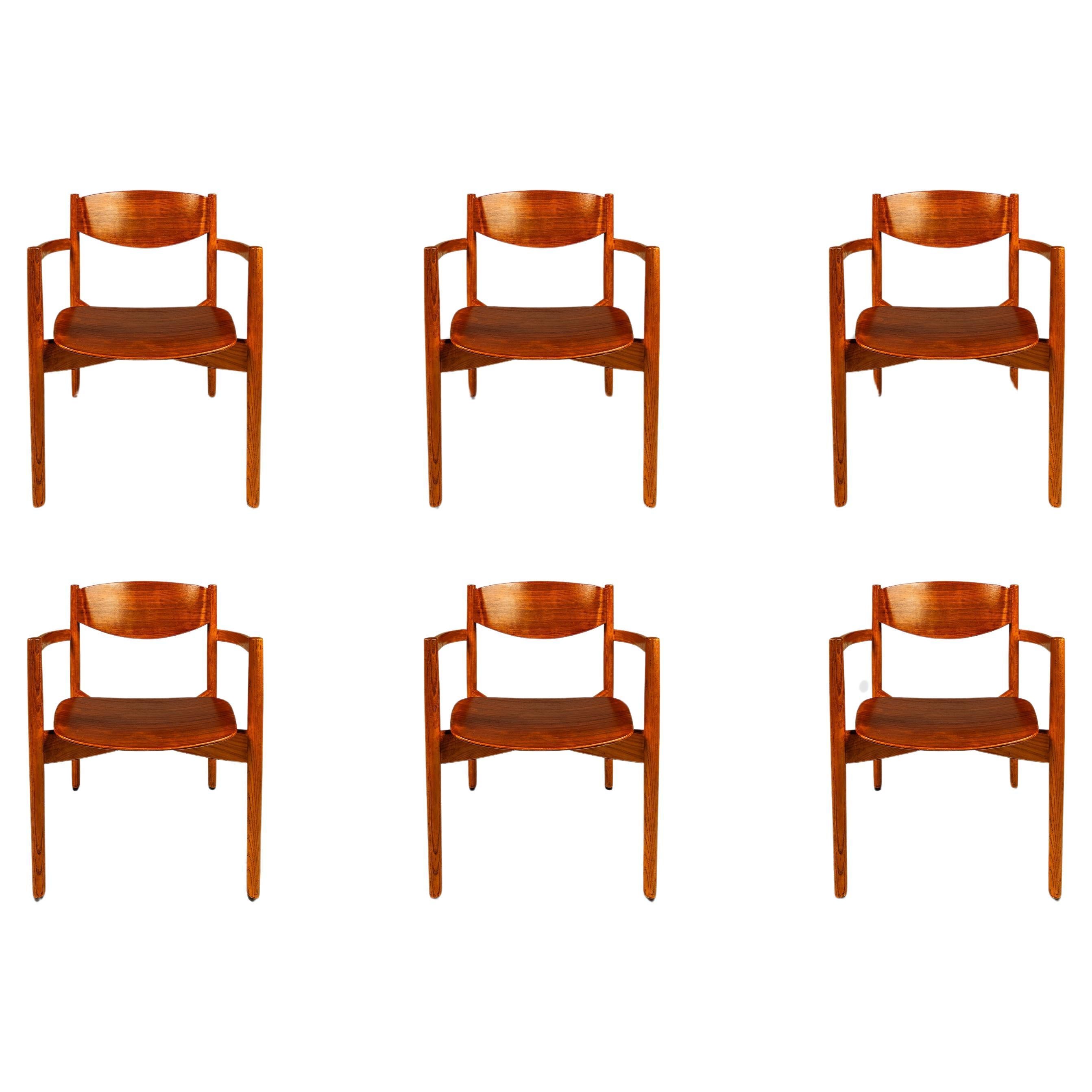 Set of 6 Stacking in Oak & Walnut Chairs by Jens Risom, USA, c. 1960s