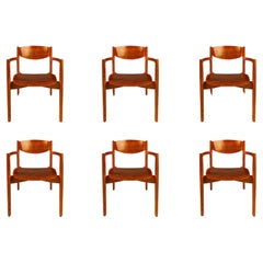 Vintage Set of 6 Stacking in Oak & Walnut Chairs by Jens Risom, USA, c. 1960s