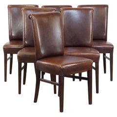 Set of 6 stately, stylish dark brown sheepskin dining chairs