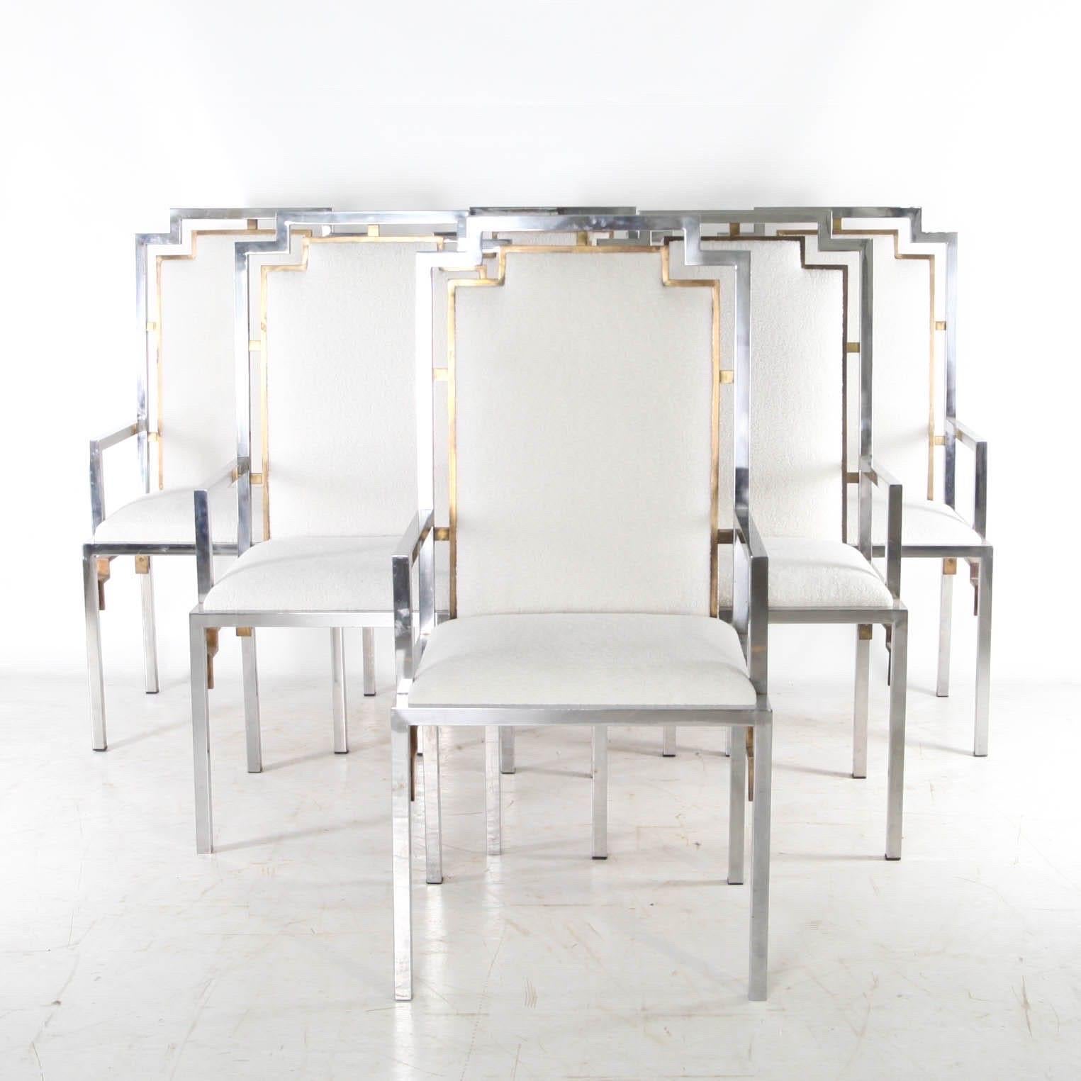 Conjunto de 6 sillones de acero y latón en venta 5
