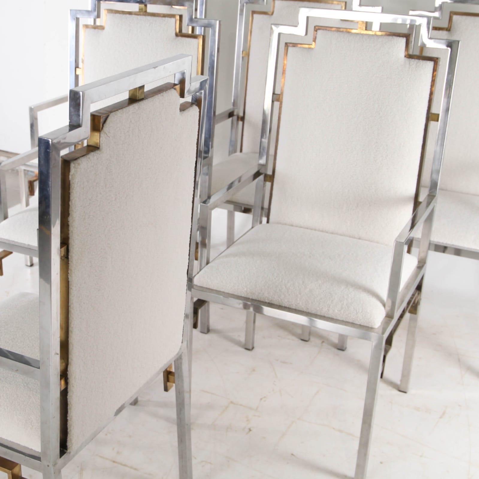 Conjunto de 6 sillones de acero y latón Latón en venta