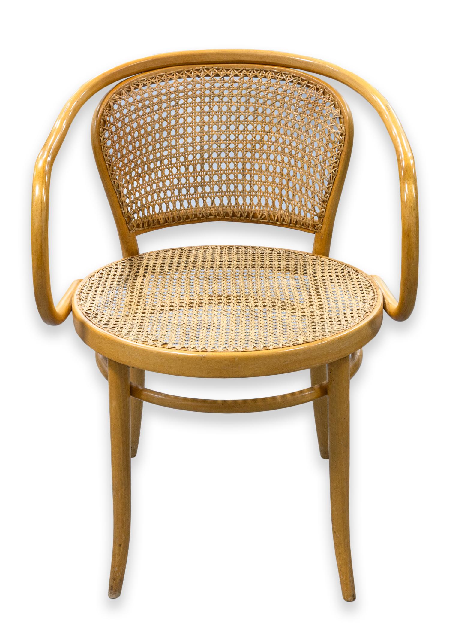 Mid-Century Modern Set of 6 Stendig Beechwood and Rattan Mid Century Modern Armchair Dining Chairs For Sale
