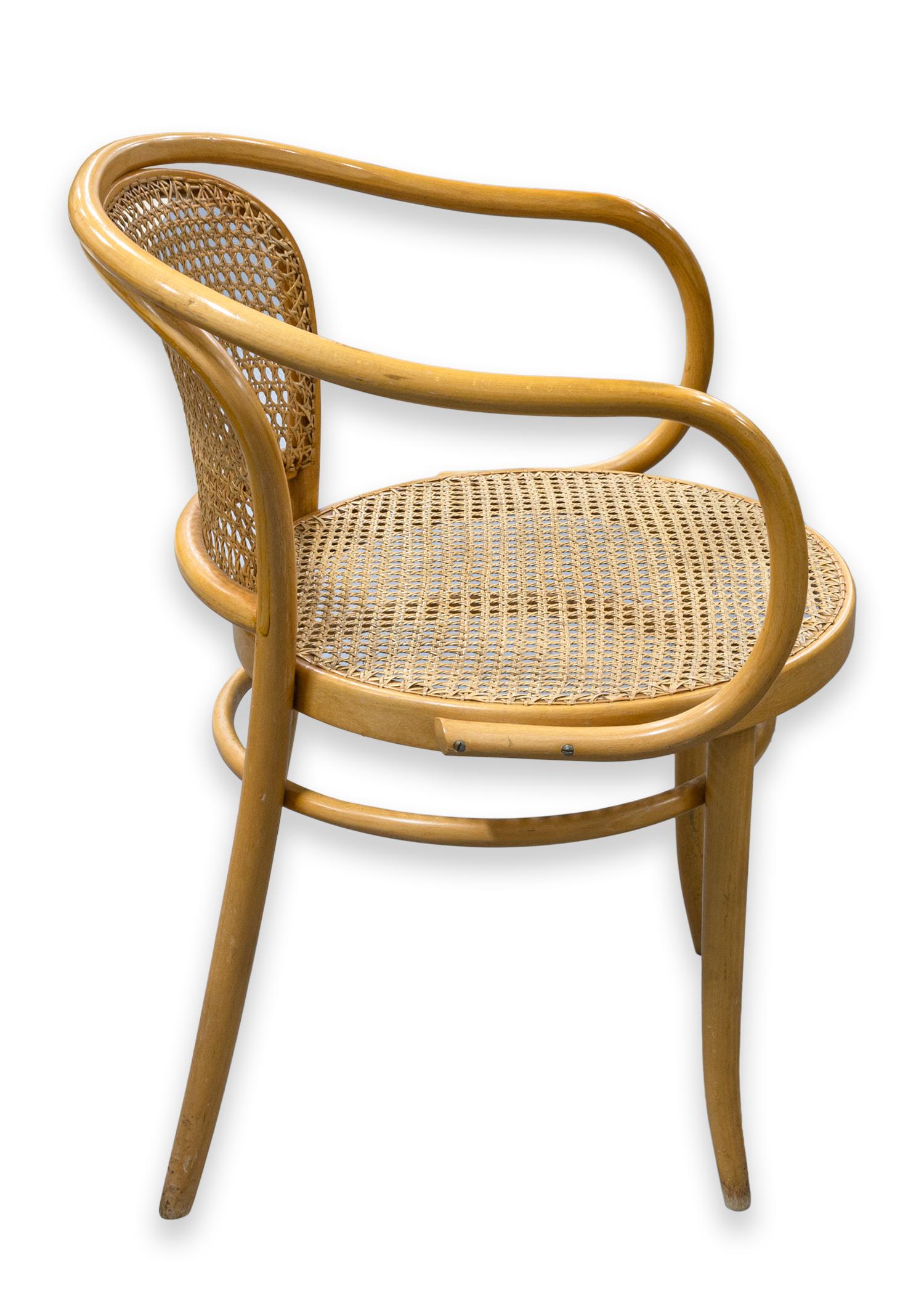 Set of 6 Stendig Beechwood and Rattan Mid Century Modern Armchair Dining Chairs In Good Condition For Sale In Keego Harbor, MI