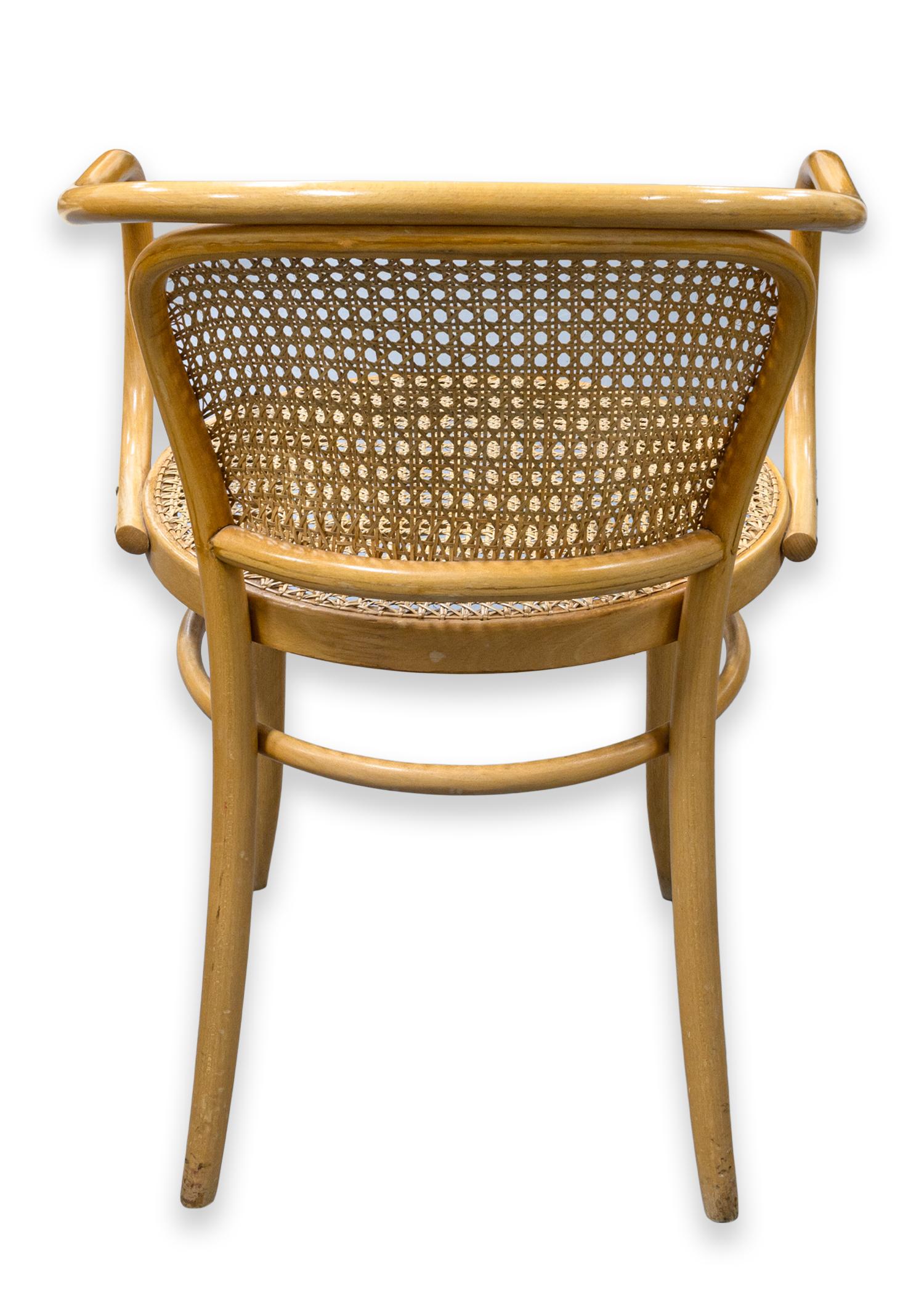 20th Century Set of 6 Stendig Beechwood and Rattan Mid Century Modern Armchair Dining Chairs For Sale