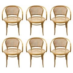 Set of 6 Stendig Beechwood and Rattan Mid Century Modern Armchair Dining Chairs
