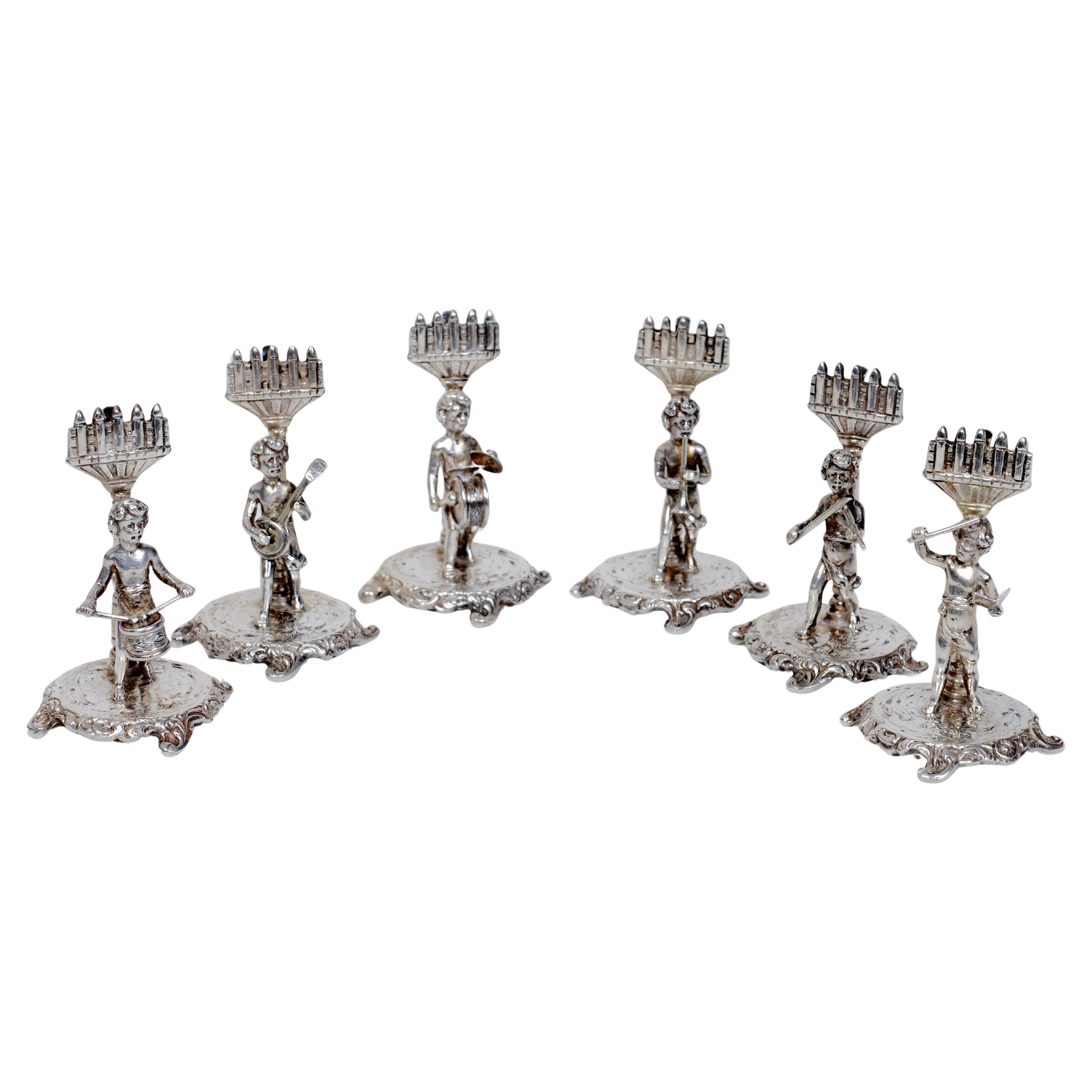 Set di 6 portabiglietti da visita per compleanno in argento 925 con banda musicale in miniatura