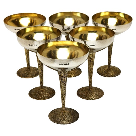 Set of 6 Sterling Silver Champagne Coupes Glasses Stuart Devlin 1970 / 71