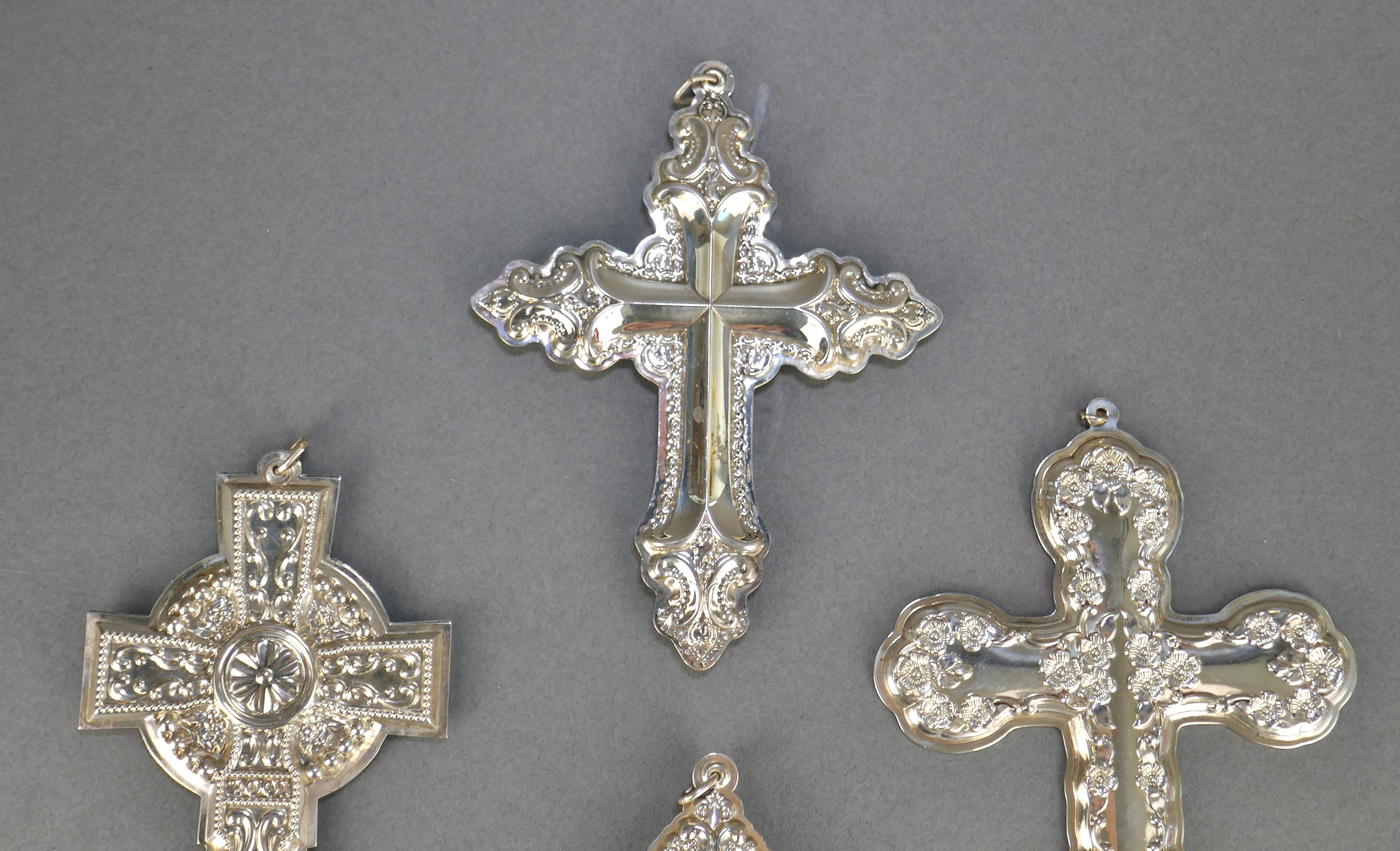 Set of six sterling silver Christmas Ornaments. Largest is 4 1/2