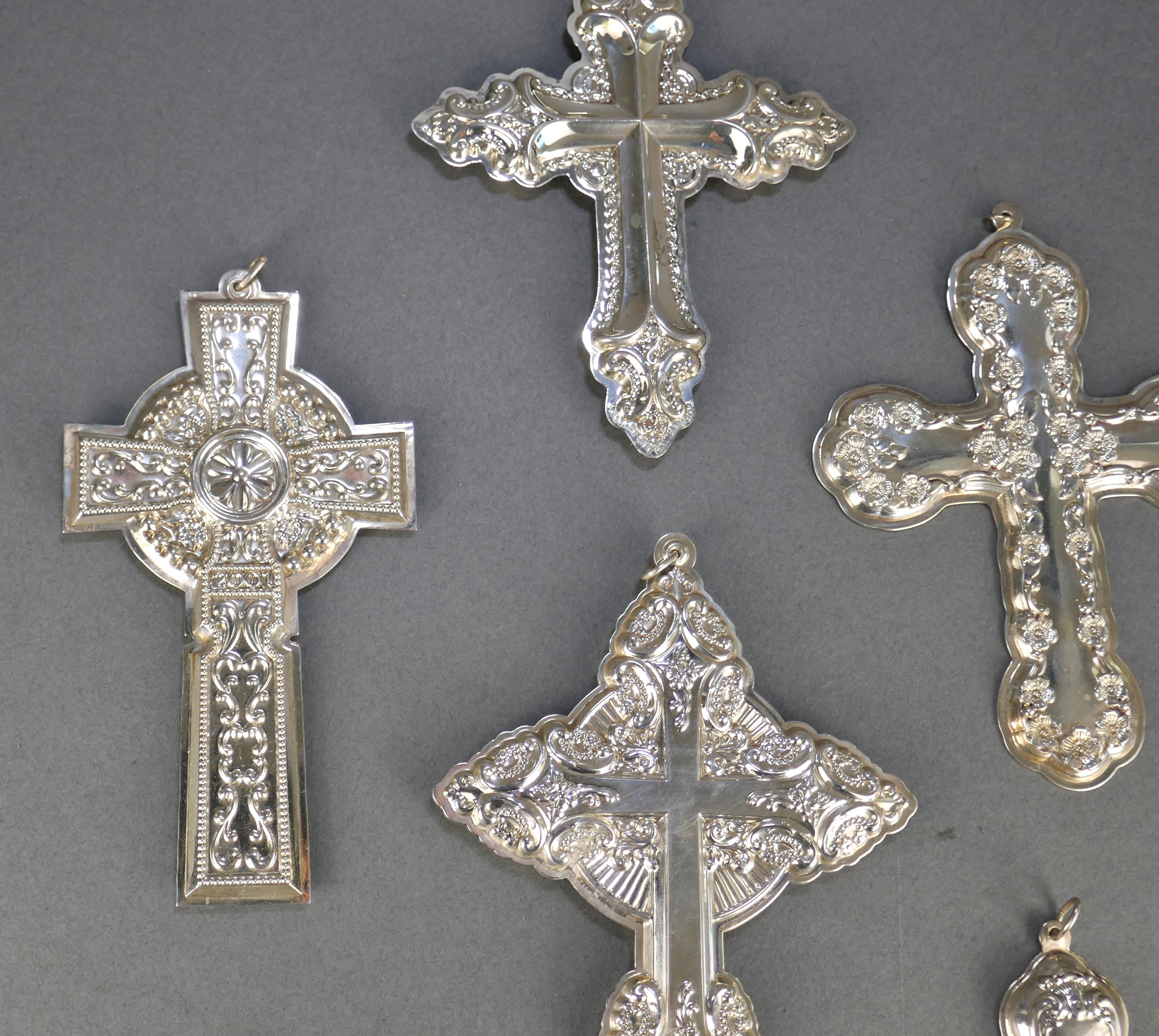 Victorian Set of 6 Sterling Silver Gorham Wallace Towle Christmas Cross Tree Ornaments For Sale