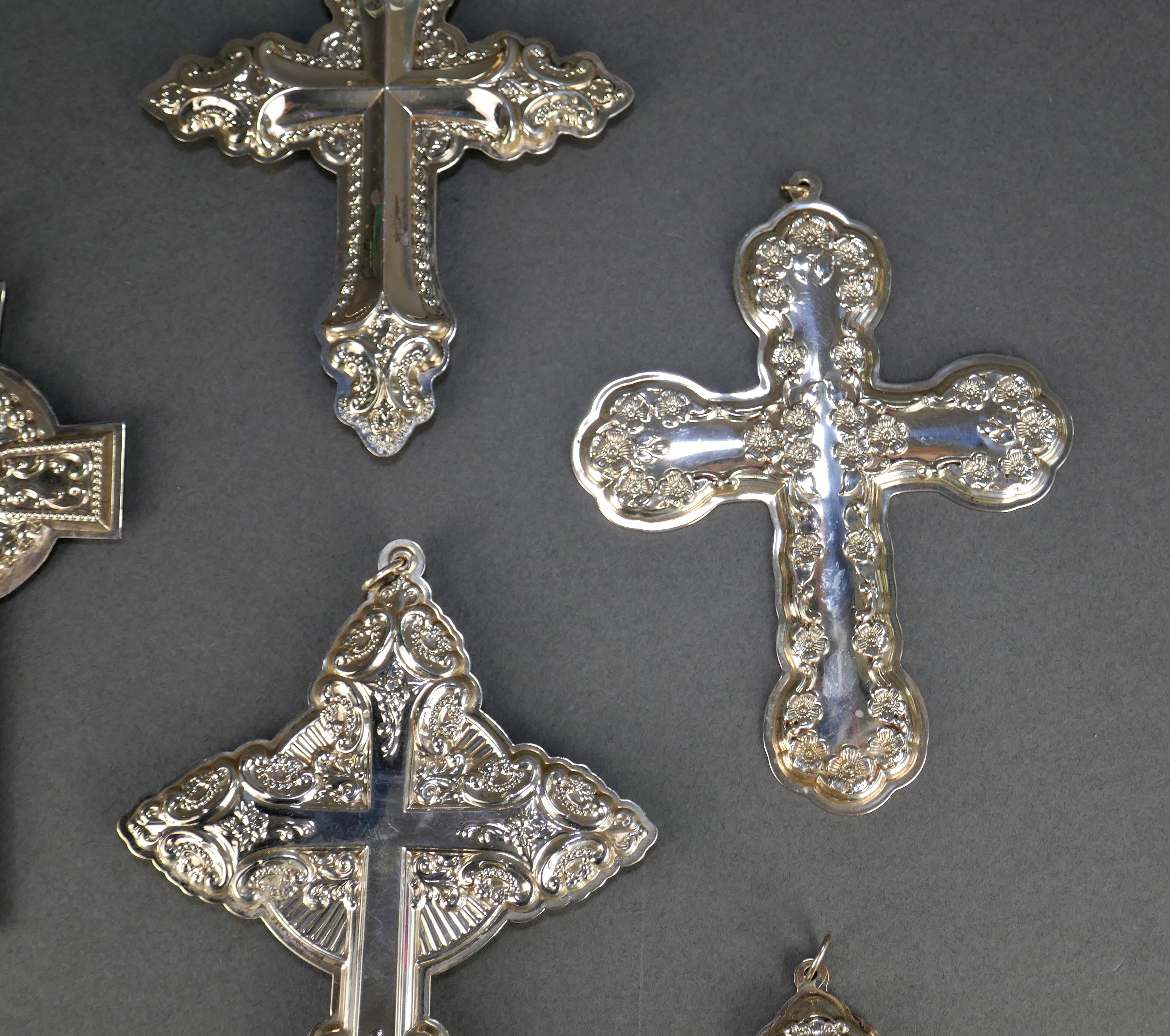 Cast Set of 6 Sterling Silver Gorham Wallace Towle Christmas Cross Tree Ornaments For Sale