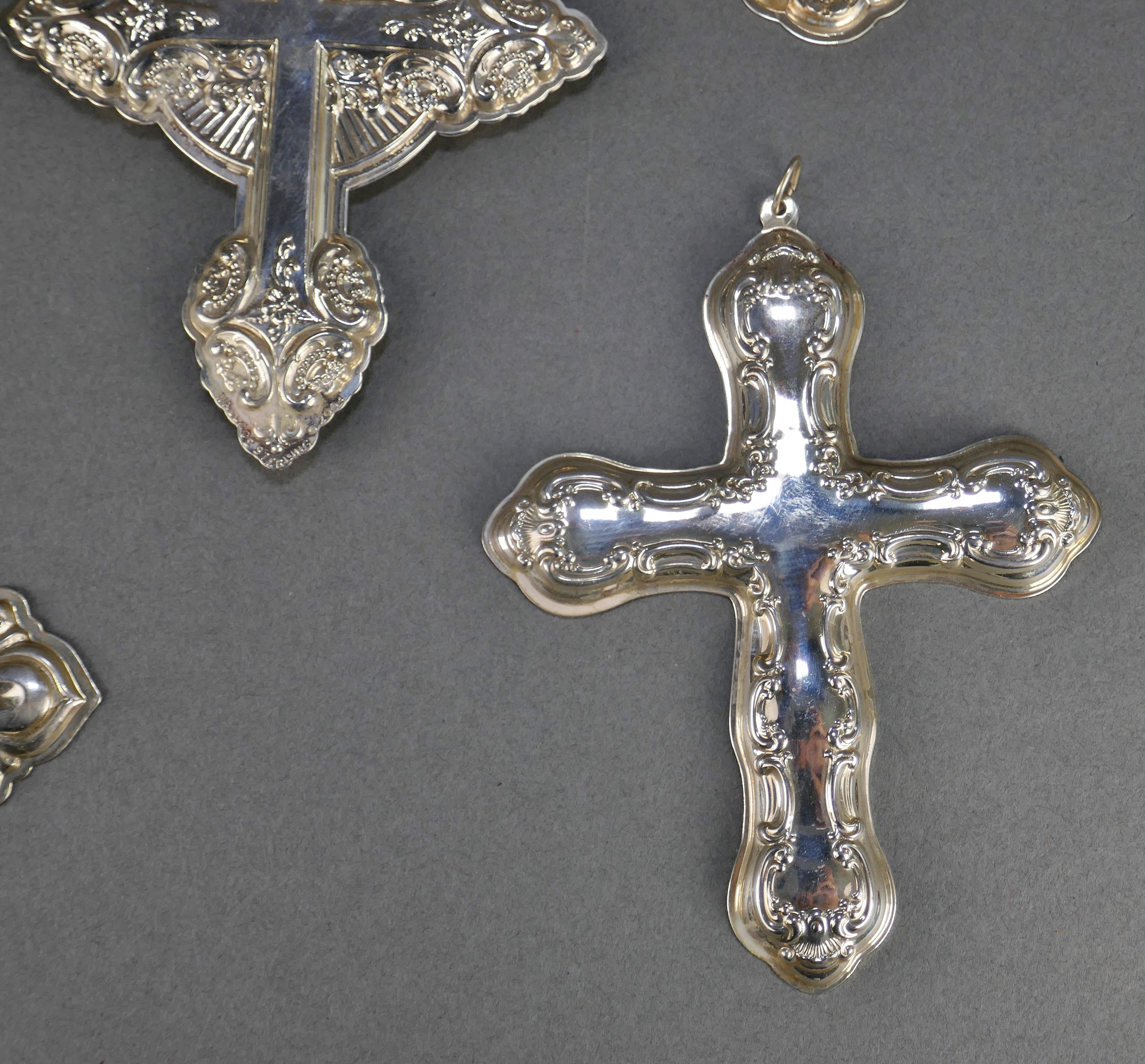 Set of 6 Sterling Silver Gorham Wallace Towle Christmas Cross Tree Ornaments In Good Condition For Sale In San Juan Capistrano, CA