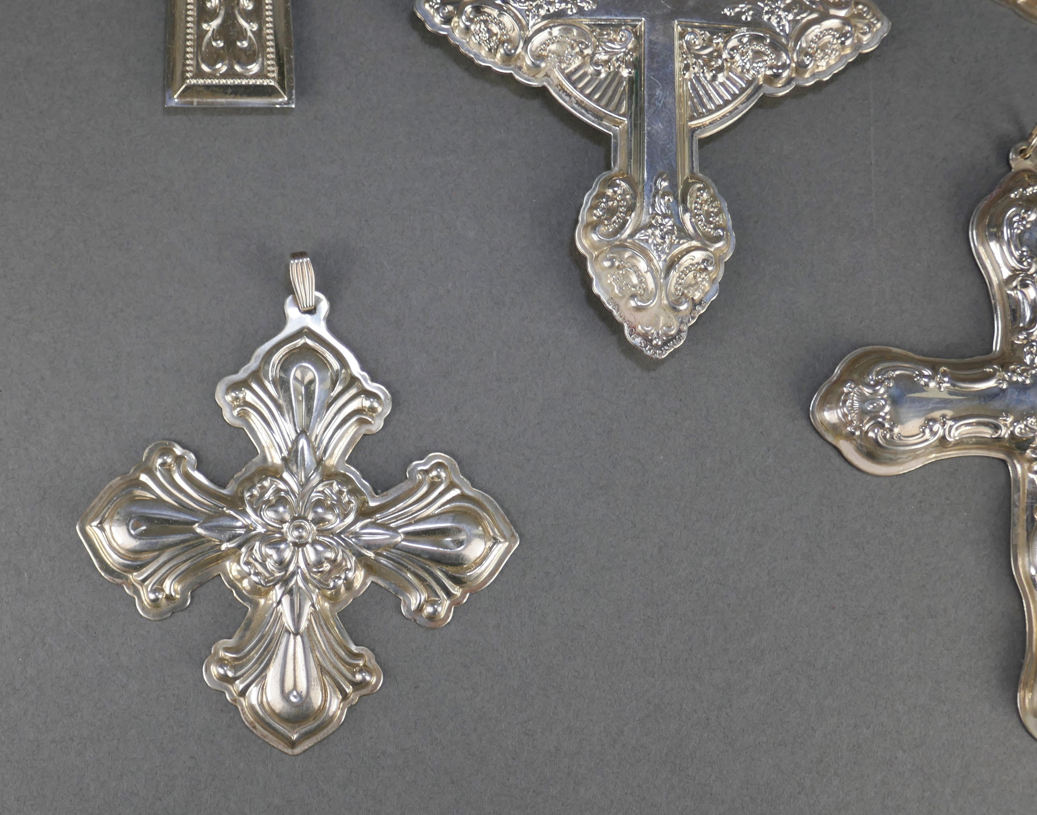 Contemporary Set of 6 Sterling Silver Gorham Wallace Towle Christmas Cross Tree Ornaments For Sale