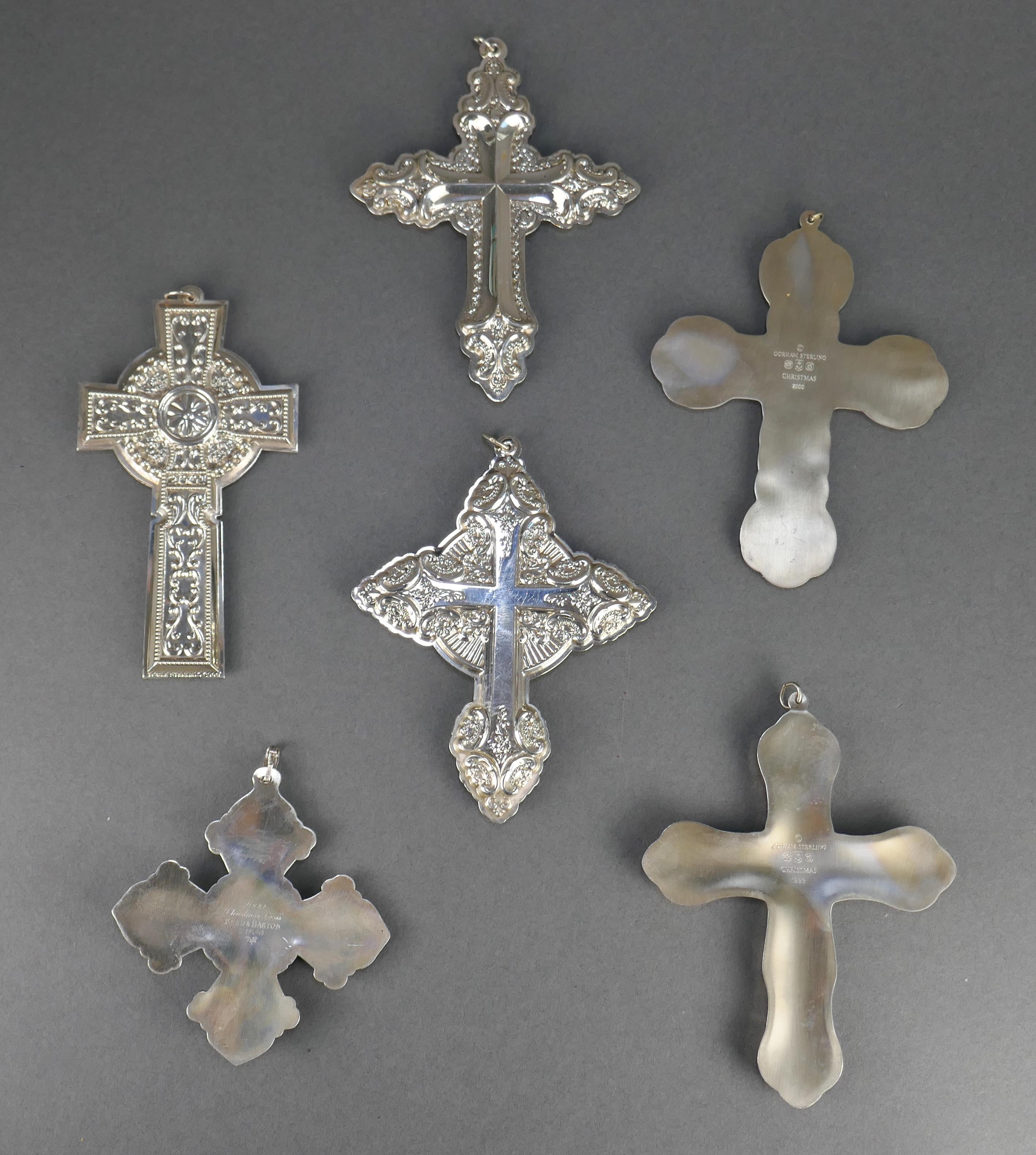Set of 6 Sterling Silver Gorham Wallace Towle Christmas Cross Tree Ornaments For Sale 1