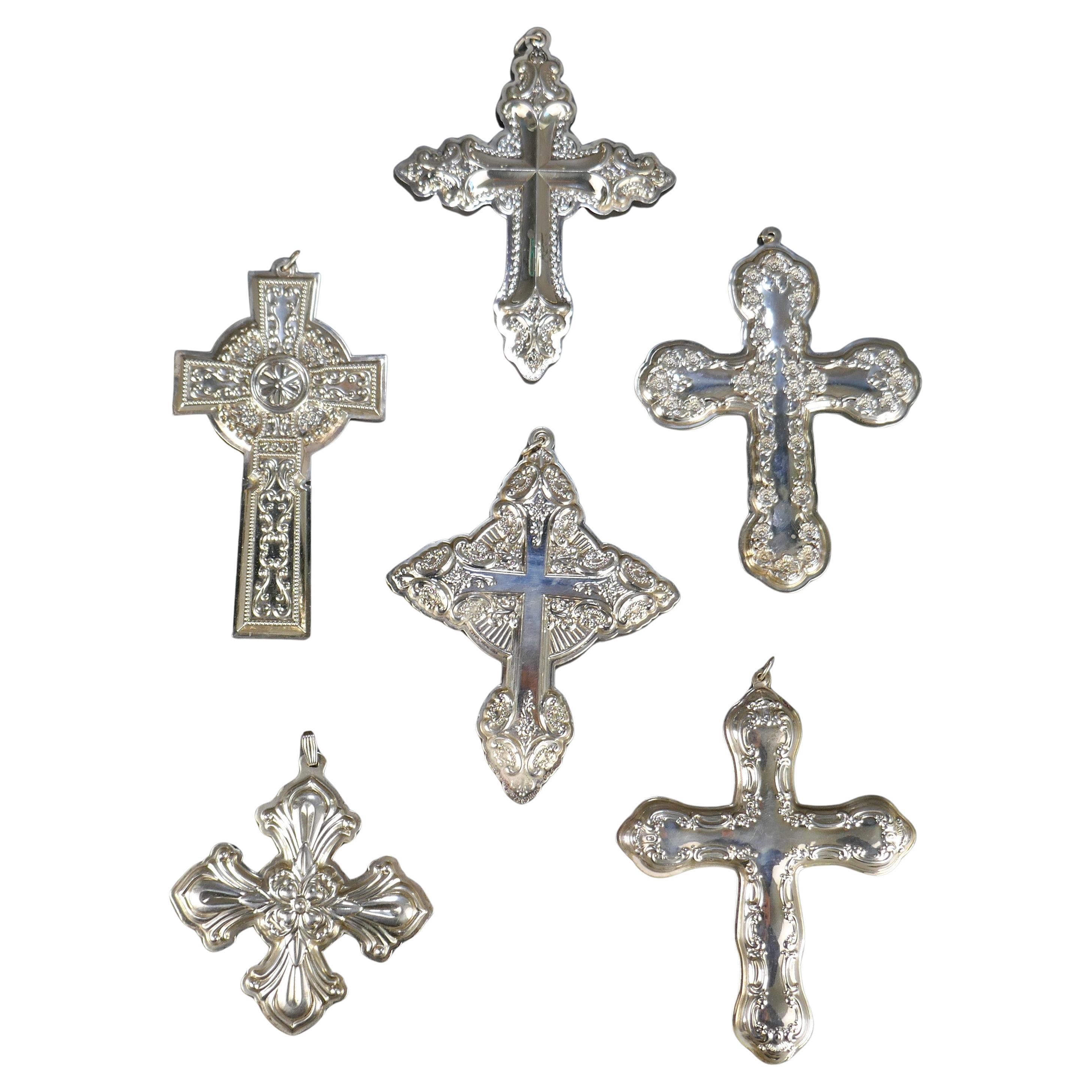 Set of 6 Sterling Silver Gorham Wallace Towle Christmas Cross Tree Ornaments