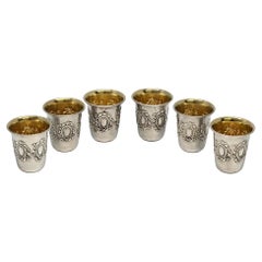 Set of 6 Sterling Silver Hadad Bros Gold Wash Interior Kiddush Cups #21685