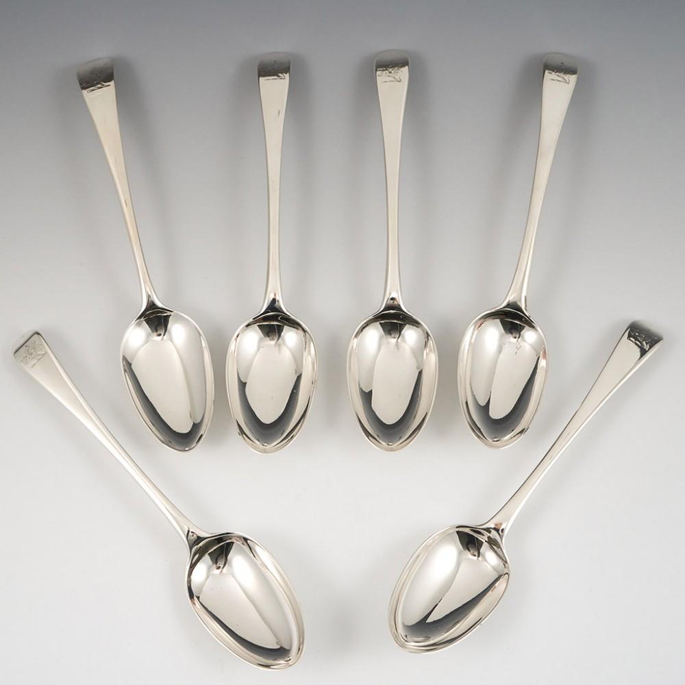 George III Set of 6 Sterling Silver Hanoverian Pattern Dessert Spoons London, 1792