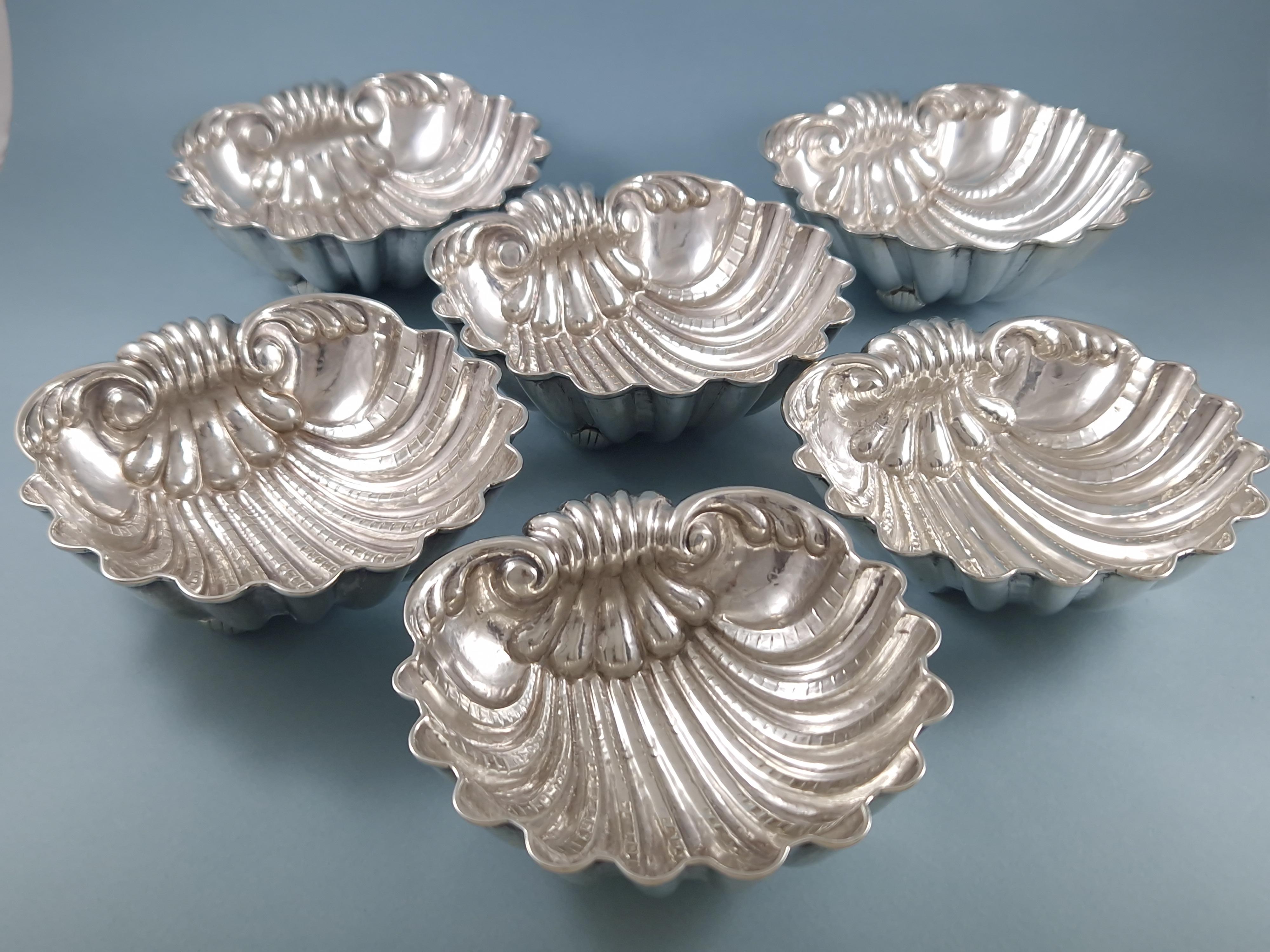 Late 20th Century Set of 6 Sterling Silver shell cups bowls