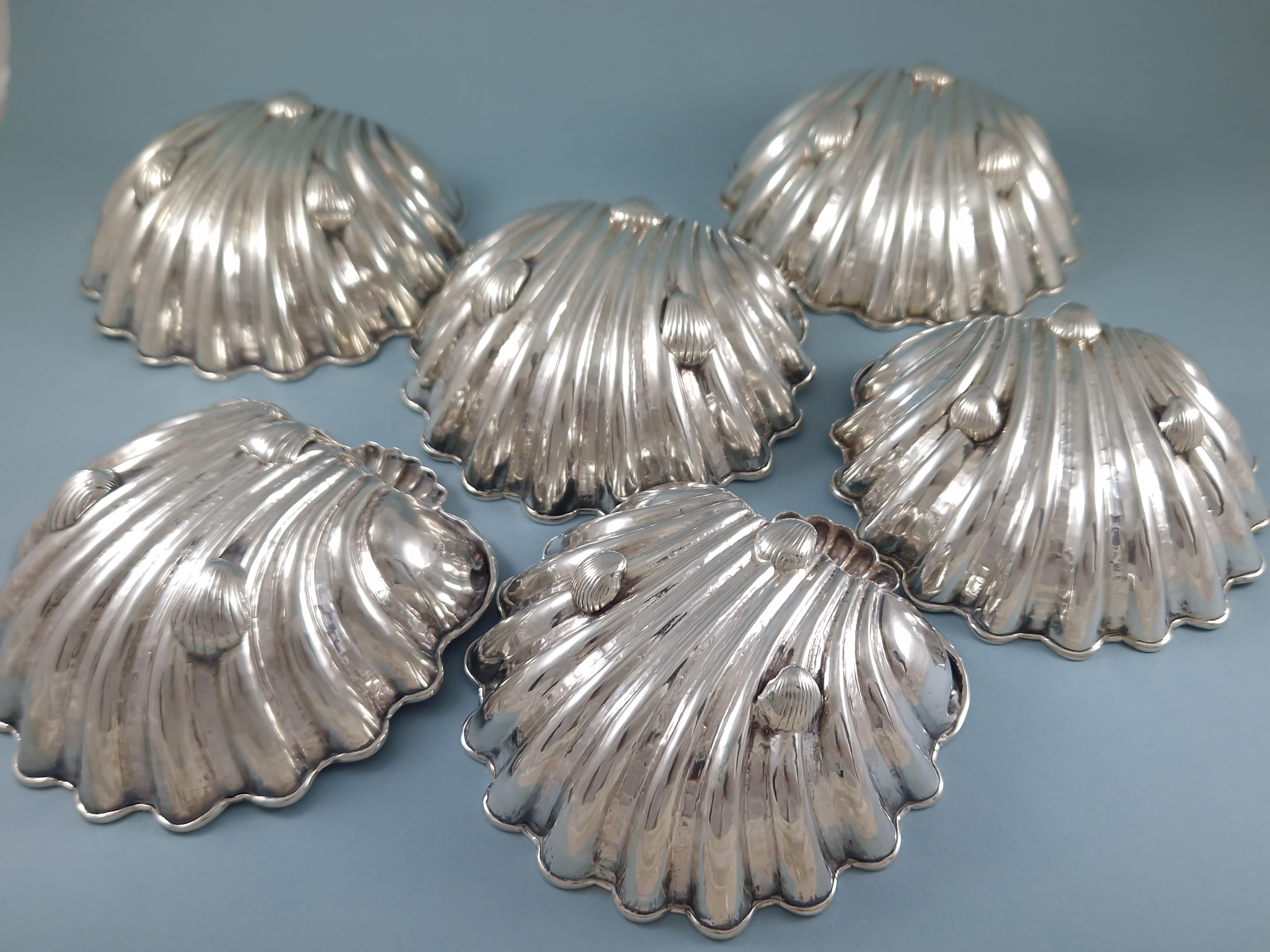 Set of 6 Sterling Silver shell cups bowls 1