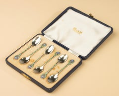 Juego de 6 cucharillas de plata de ley - Decoraciones esmaltadas - Birmingham 1926