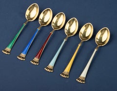 Set di 6 cucchiaini in argento 925 - smaltati - AS Sterling Denmark - Egon Lauridsen