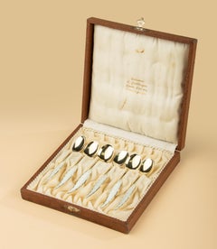 Set of 6 Sterling Silver Teaspoons - Enameled - Ottar Hval - Norway