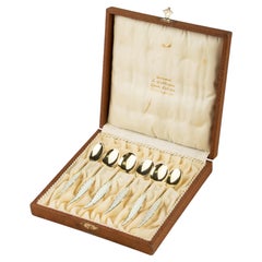 Set of 6 Sterling Silver Teaspoons - Enameled - Ottar Hval - Norway