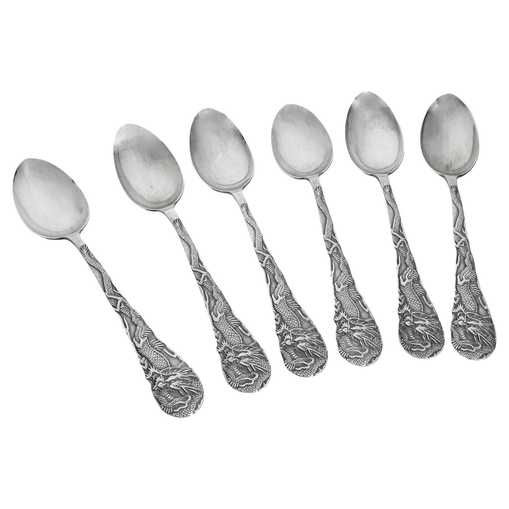 Set di 6 cucchiaini in argento sterling con motivo a drago