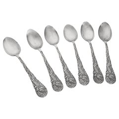 Set of 6 sterling silver teaspoons with dragon motif
