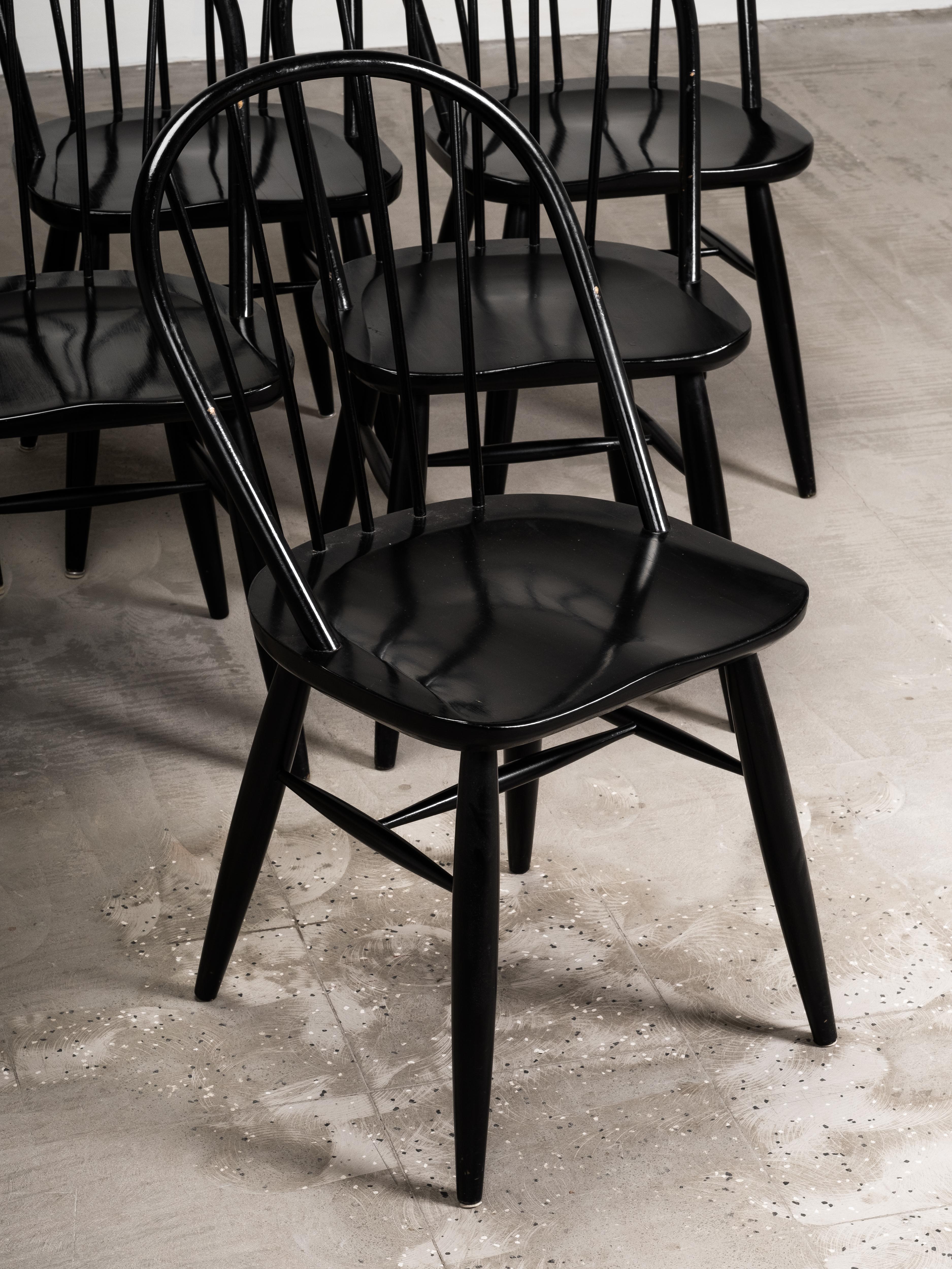 Ensemble de 6 chaises de salle à manger à dossier en forme de bâton par Carl-Gustaf Hiort af Ornäs, Finlande, années 1950 en vente 3
